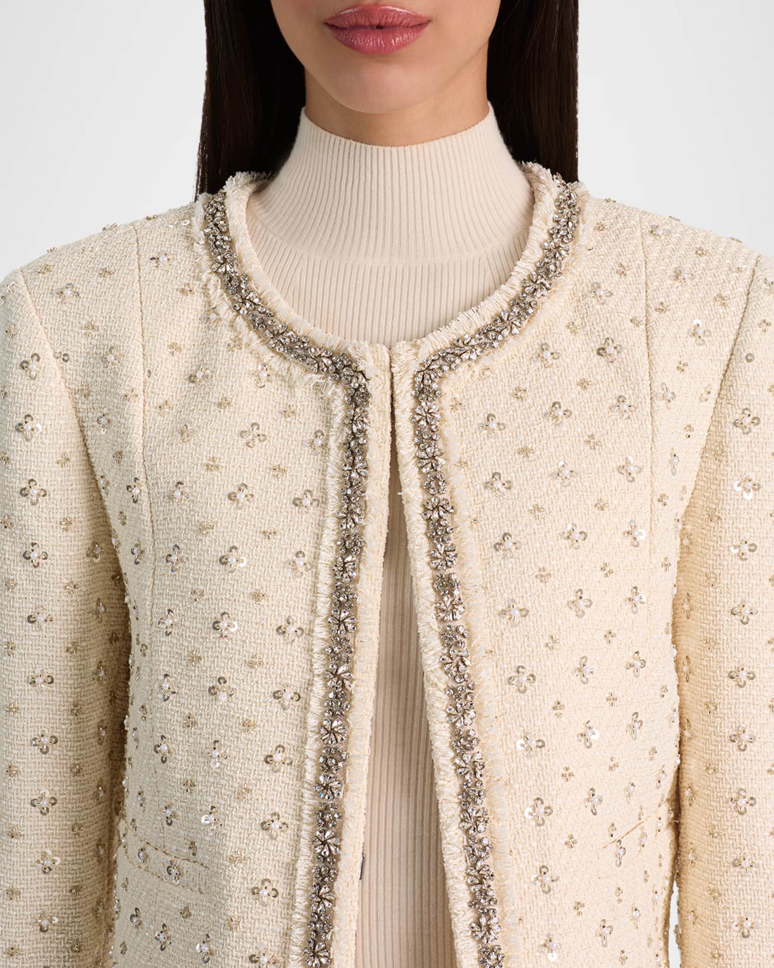 ALICE + OLIVIA Thomasina Embellished Tweed Jacket | Neiman Marcus