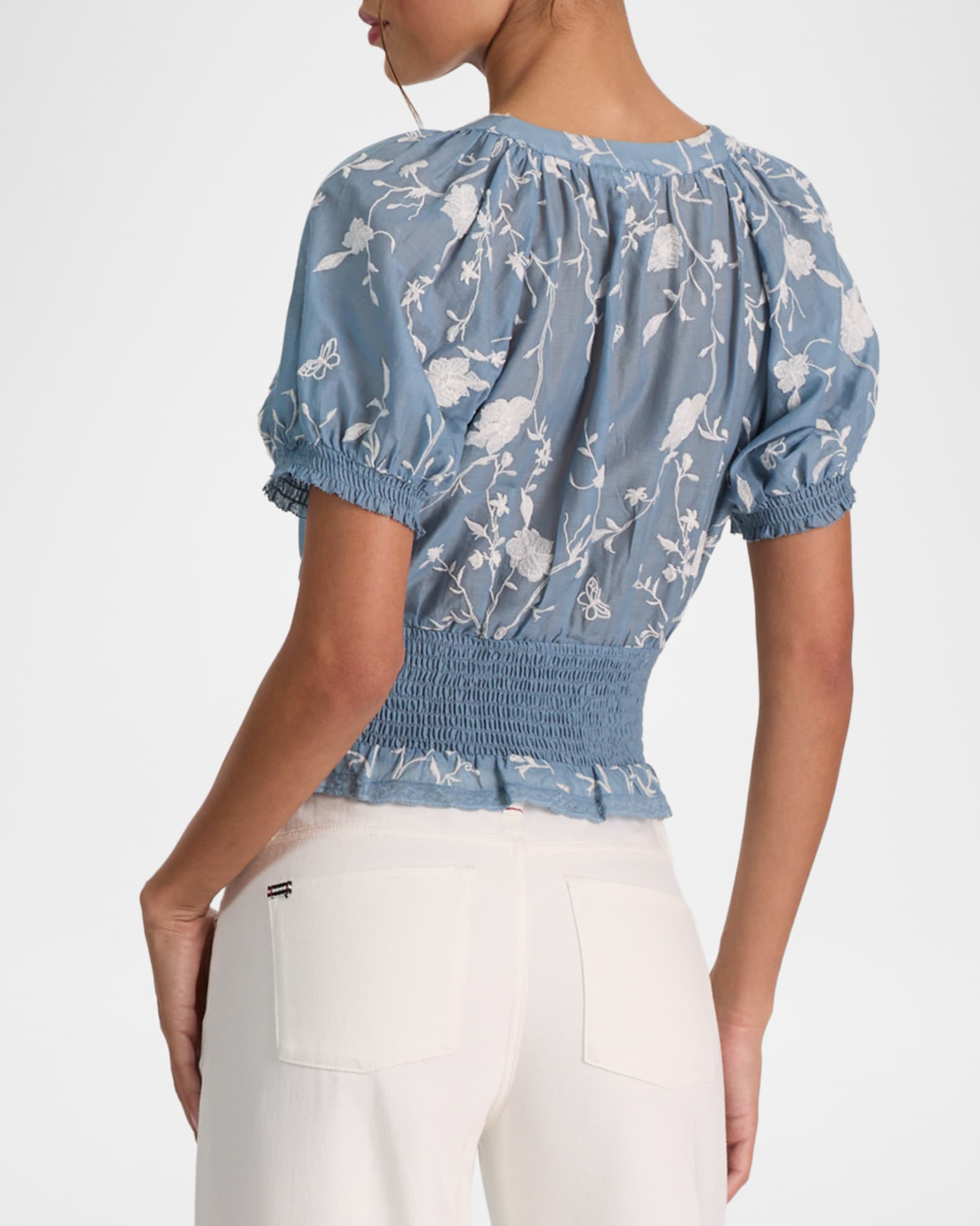 ALICE + OLIVIA Kathryn Embroidered Short-Sleeve Blouse | Neiman Marcus