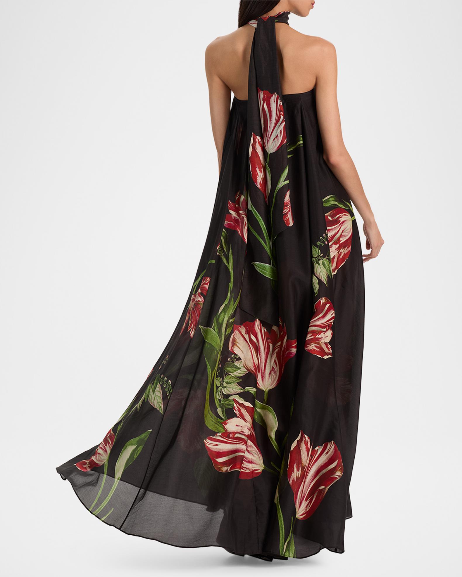 ALICE + OLIVIA Maricela Floral Scarf Maxi Dress | Neiman Marcus