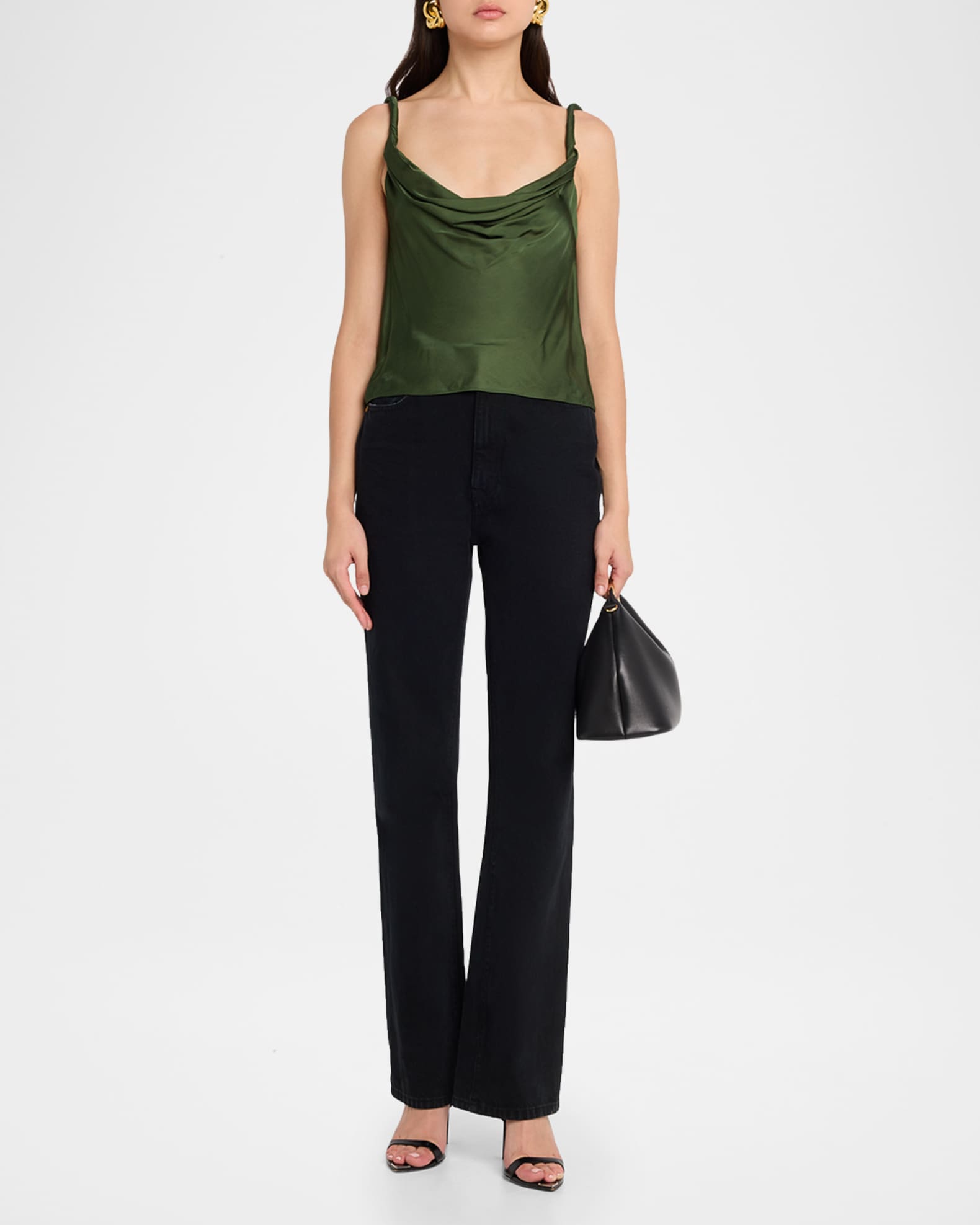 ALICE + OLIVIA Monique Twisted-Strap Satin Tank Top | Neiman Marcus
