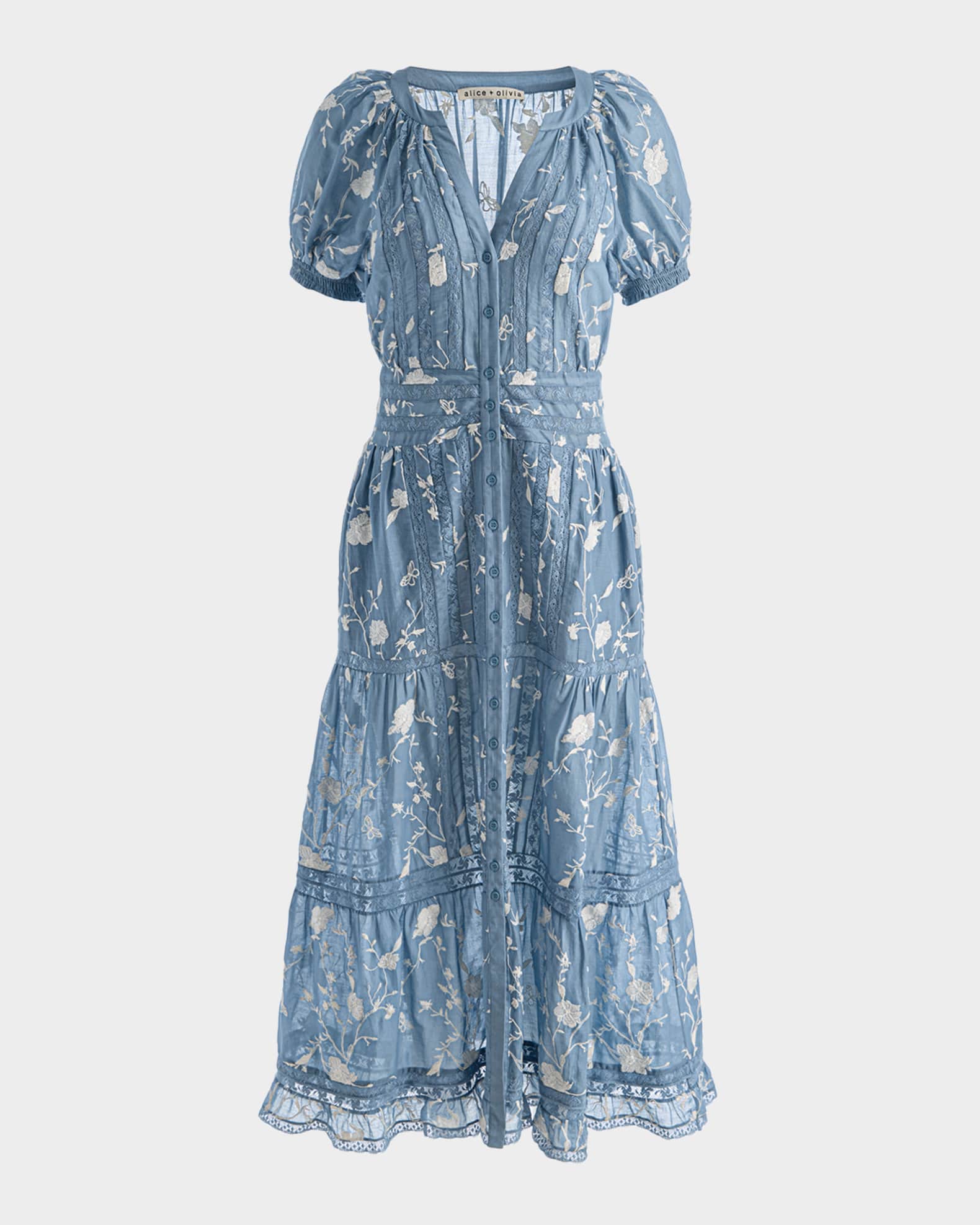 ALICE + OLIVIA Kathryn Lace-Trim Midi Shirtdress | Neiman Marcus