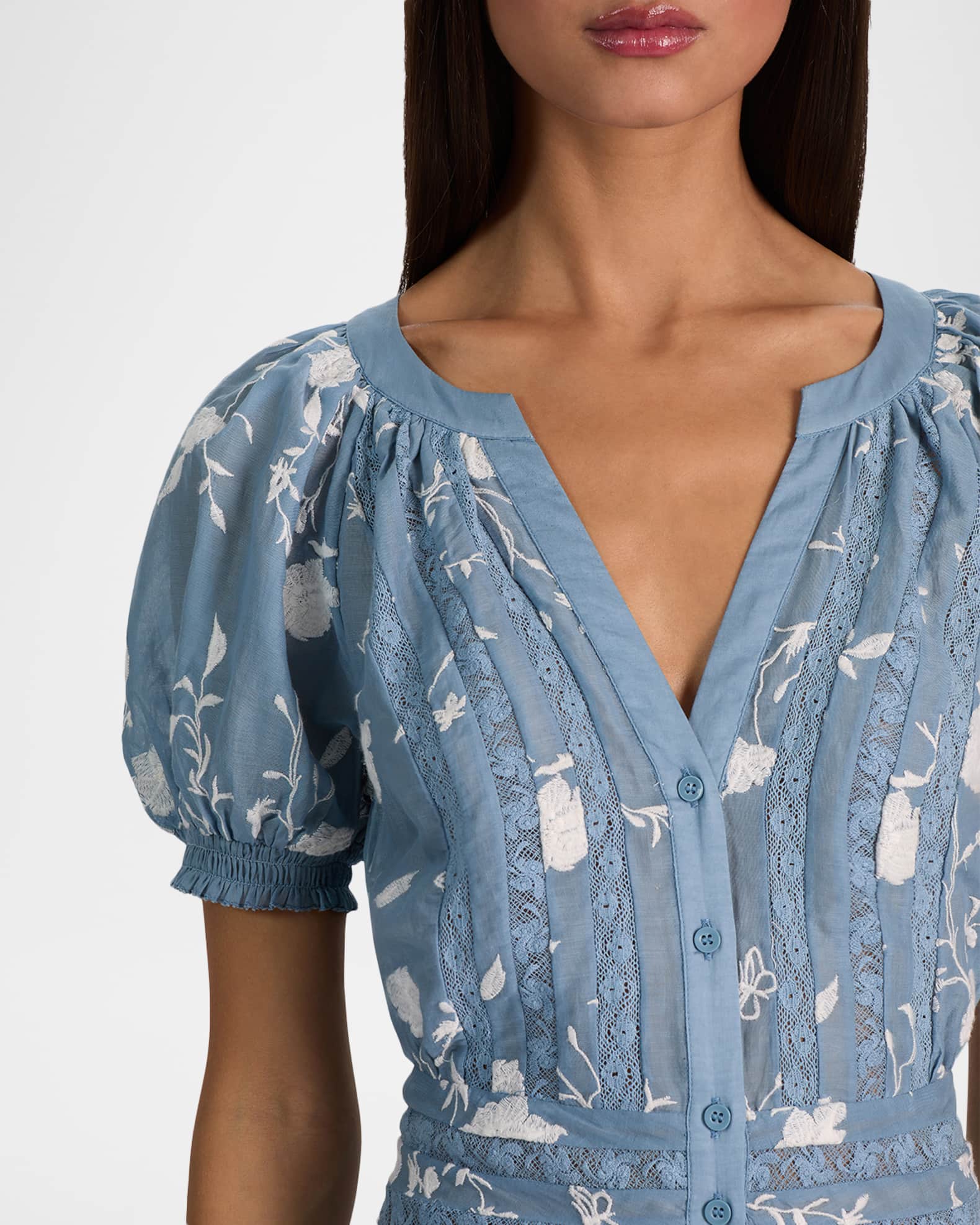 ALICE + OLIVIA Kathryn Lace-Trim Midi Shirtdress | Neiman Marcus