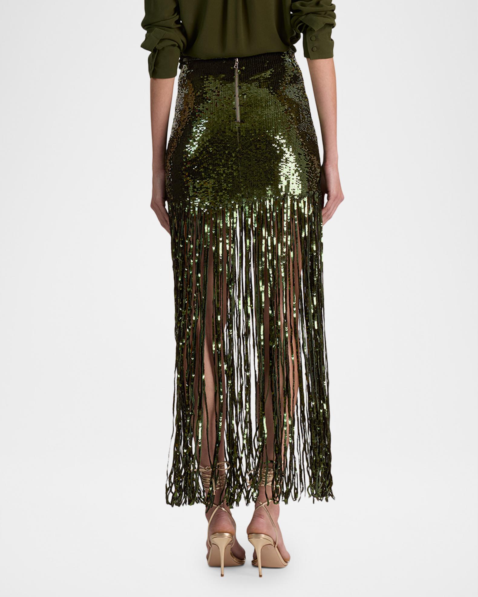 ALICE + OLIVIA Kendra Sequin Fringe Maxi Skirt | Neiman Marcus