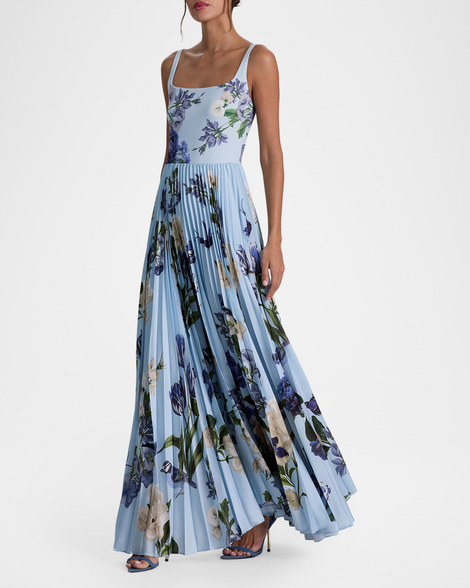 ALICE + OLIVIA Women's Carolyn Asymmetric Floral Pleated Maxi Dress - Fly Away
