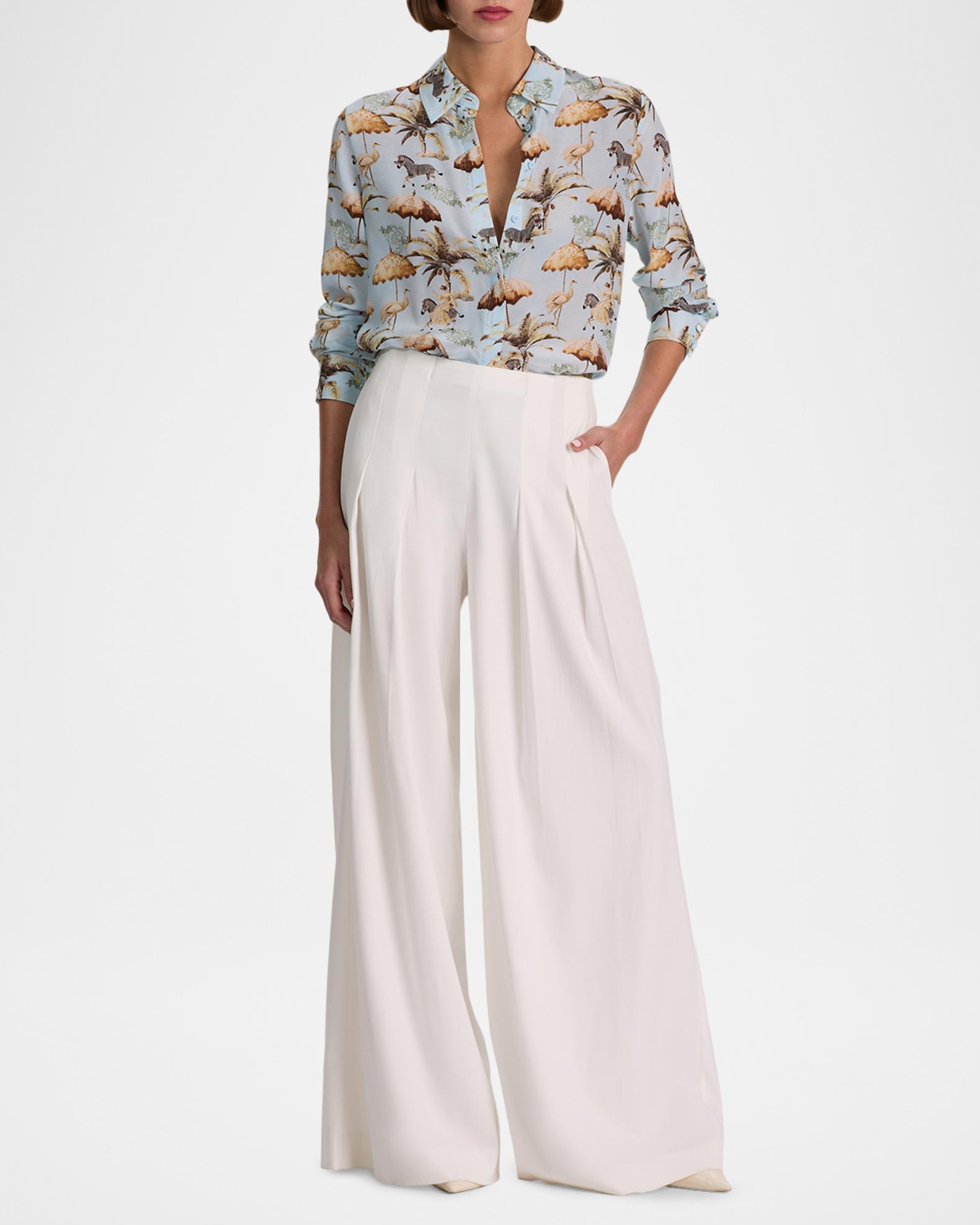 ALICE + OLIVIA Untamed Willa Staceface Placket Top | Neiman Marcus