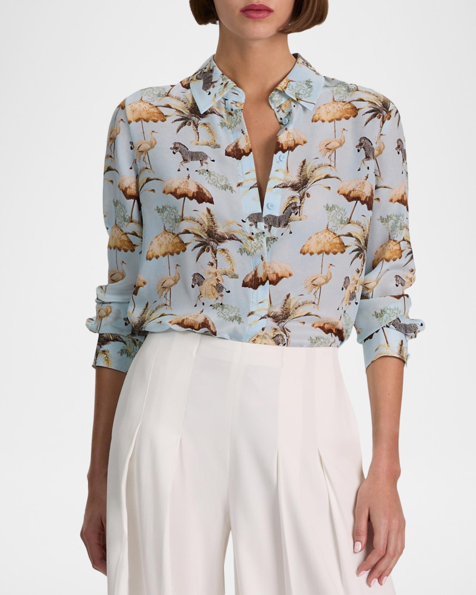 ALICE + OLIVIA Untamed Willa Staceface Placket Top | Neiman Marcus