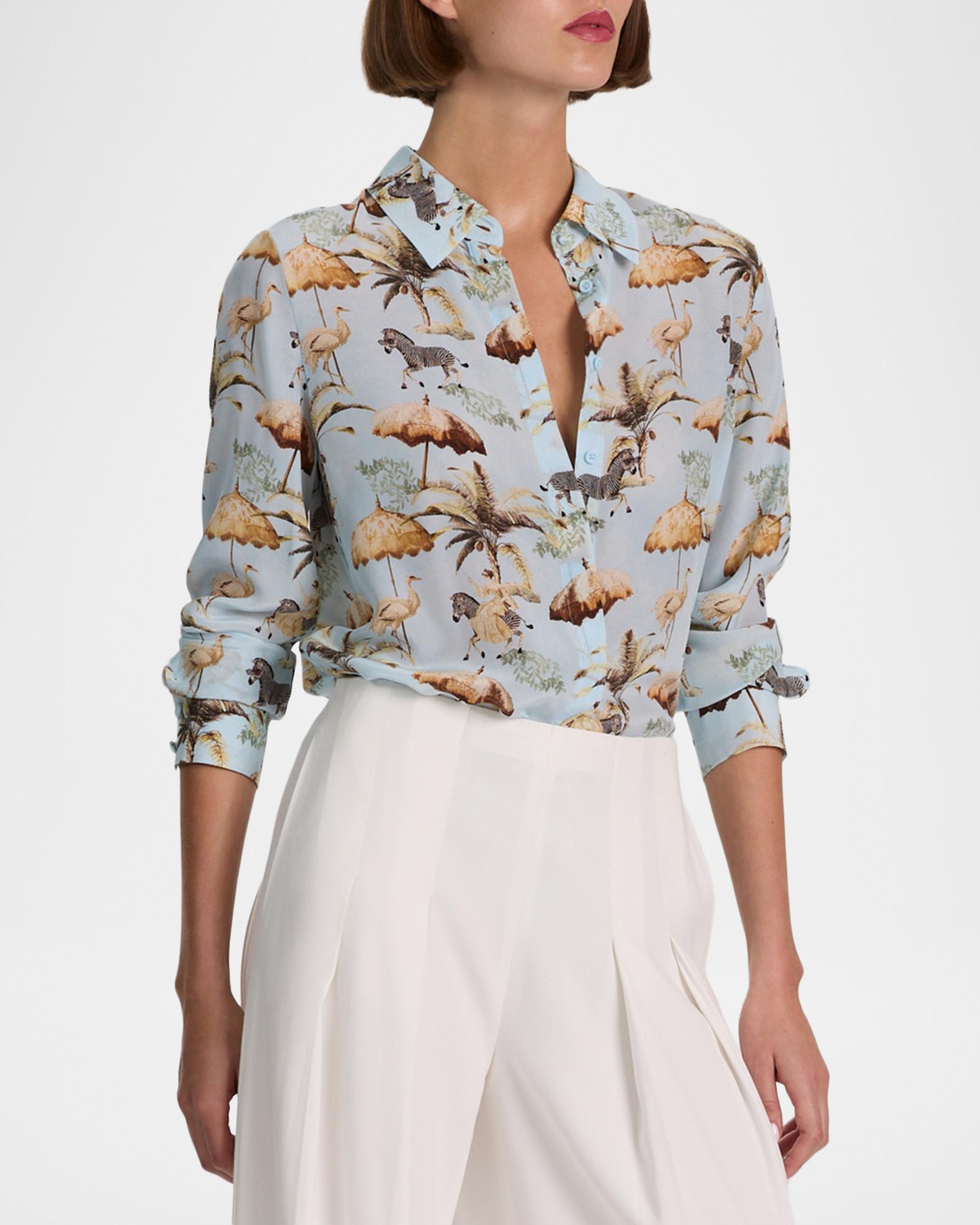 ALICE + OLIVIA Untamed Willa Staceface Placket Top | Neiman Marcus