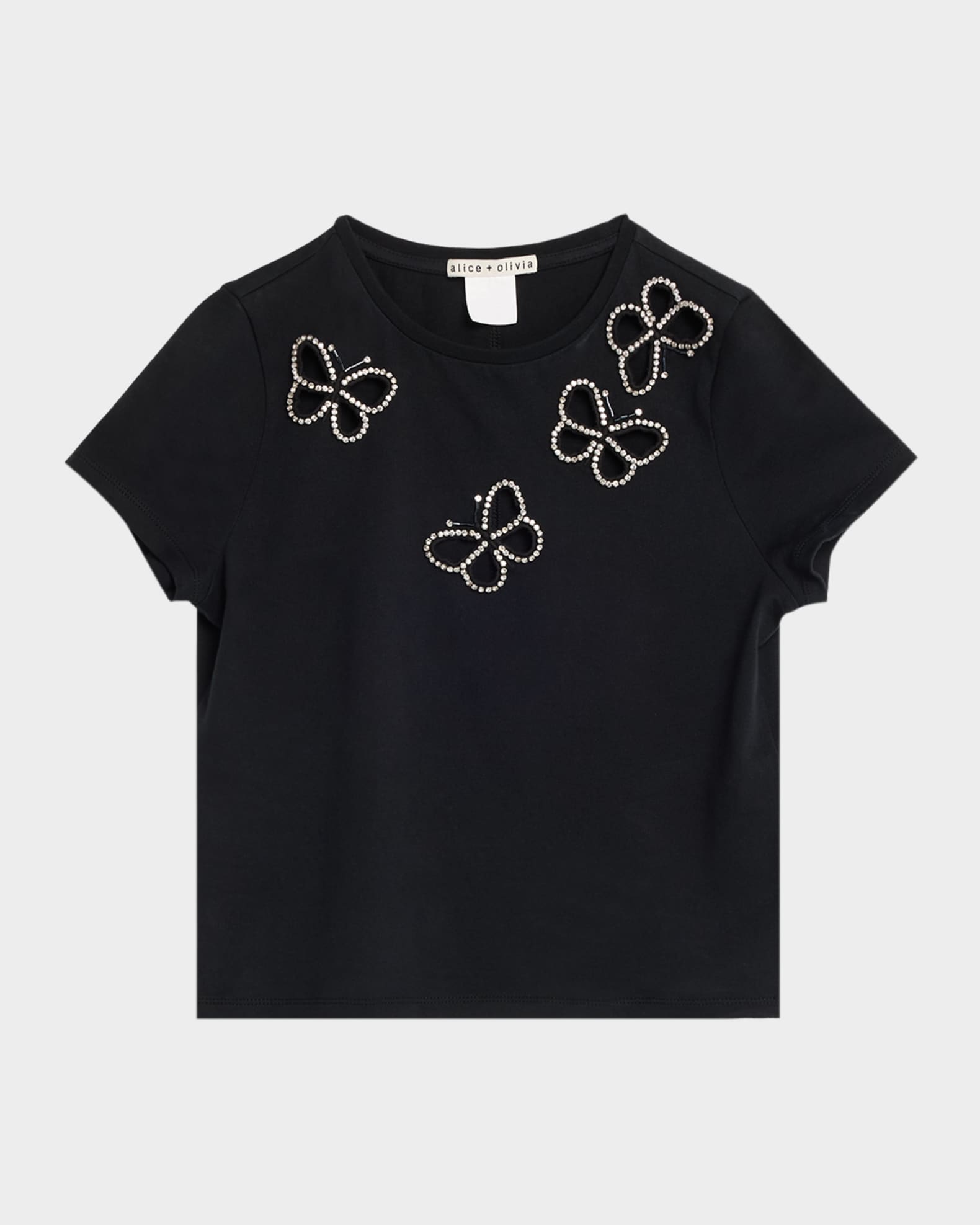 ALICE + OLIVIA Cindy Embellished Butterfly Cropped T-Shirt