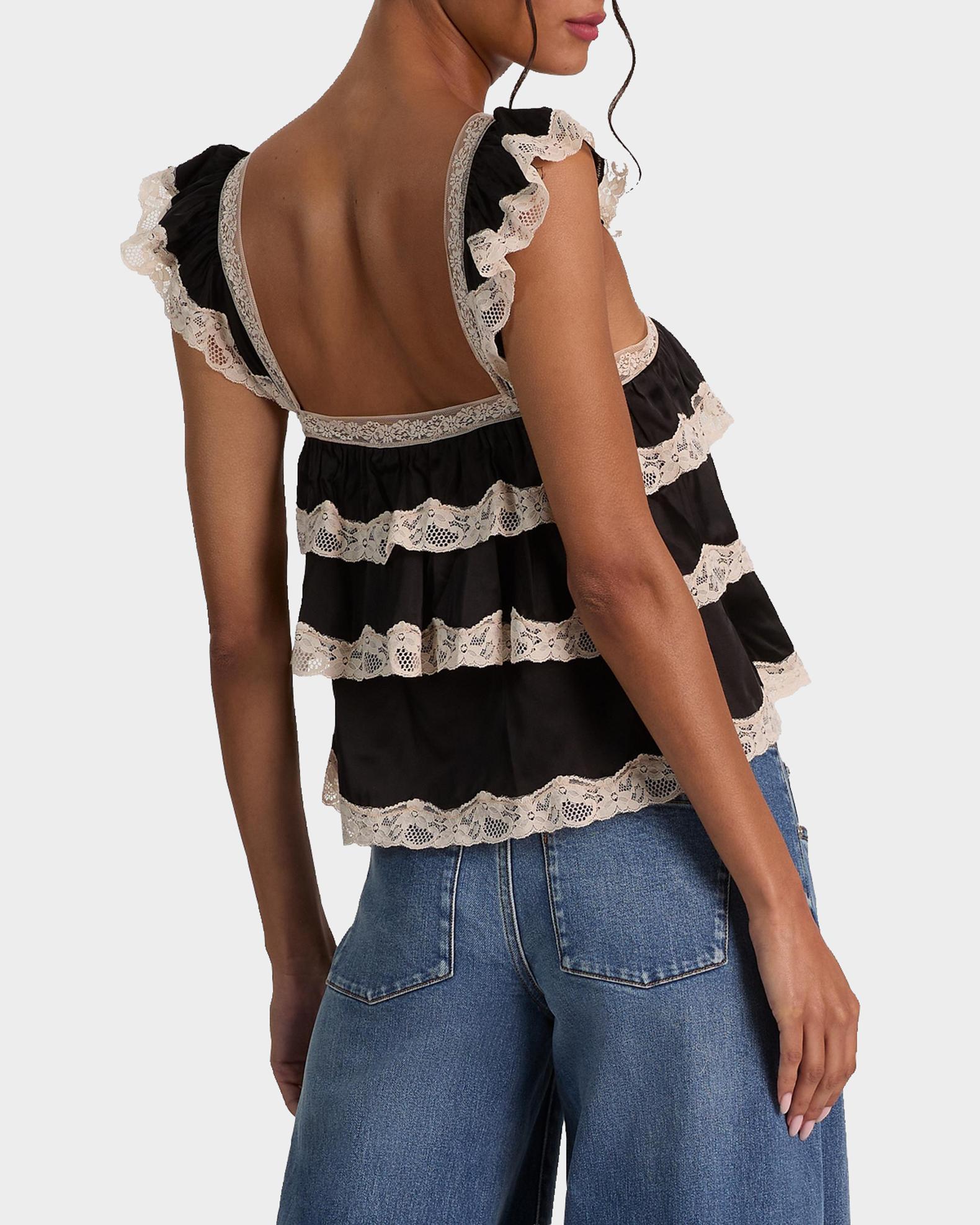 ALICE + OLIVIA Sylvie Tiered Lace Crop Top | Neiman Marcus