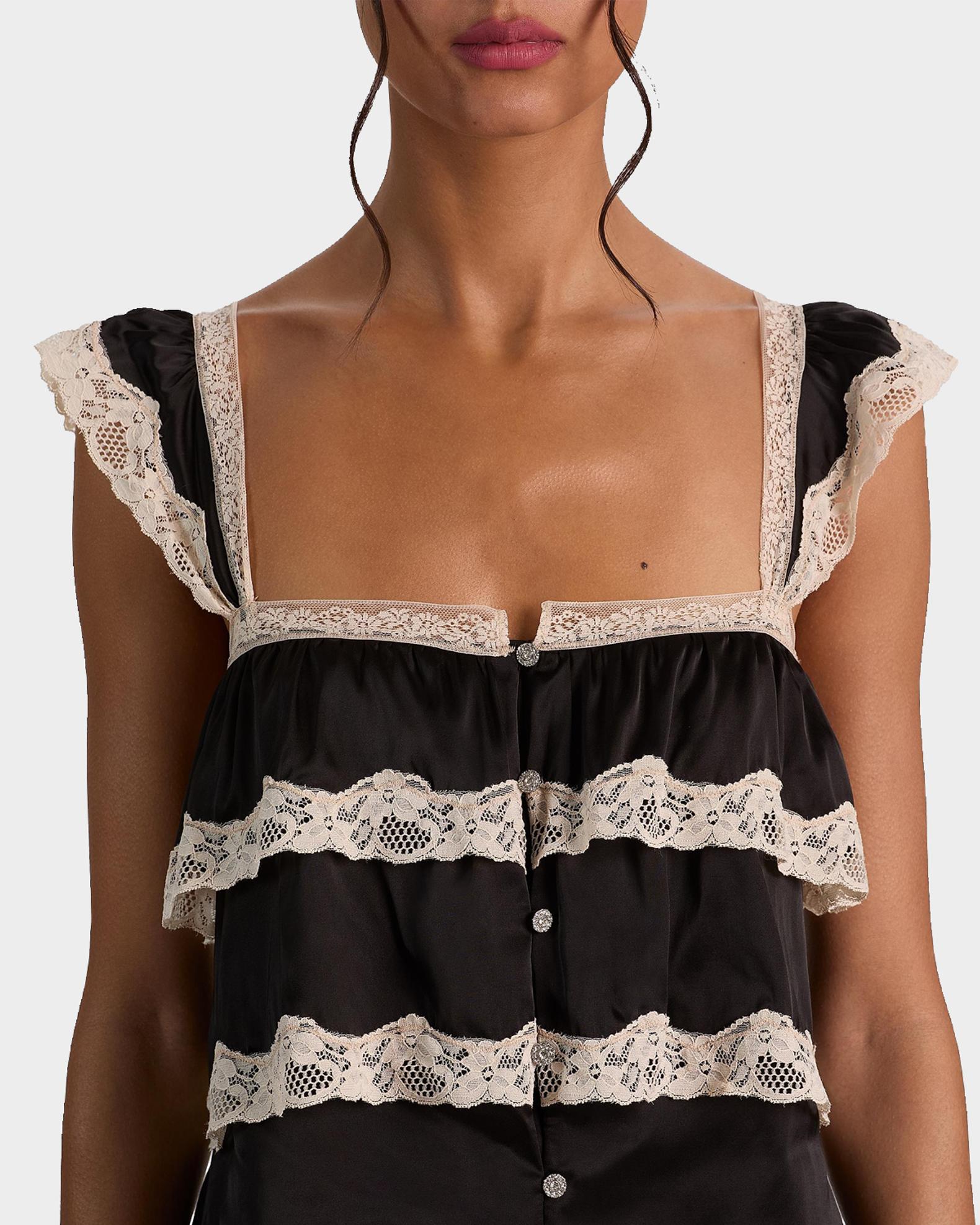 ALICE + OLIVIA Sylvie Tiered Lace Crop Top | Neiman Marcus