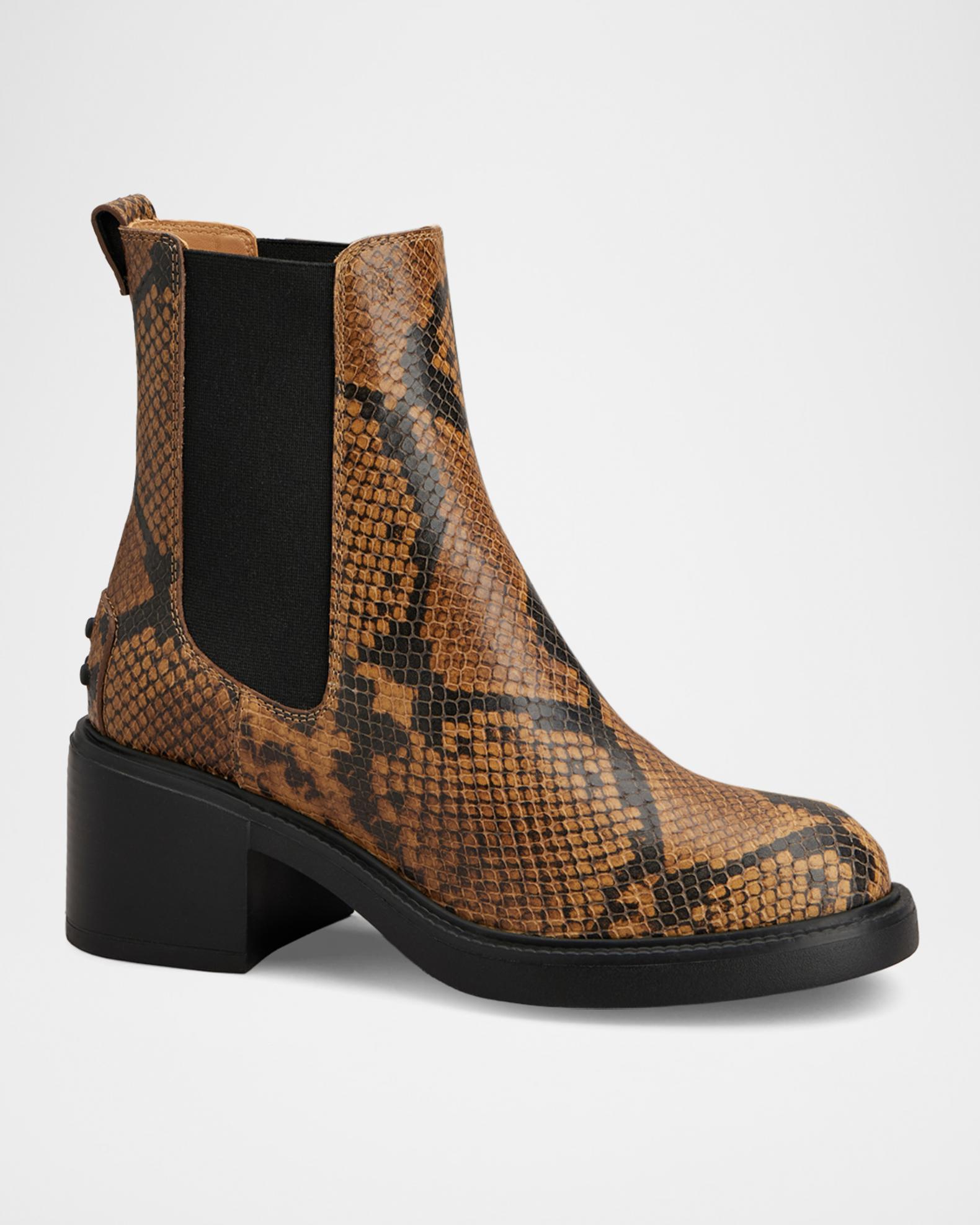 Tod's 60mm Snake-Printed Leather Chelsea Boots | Neiman Marcus