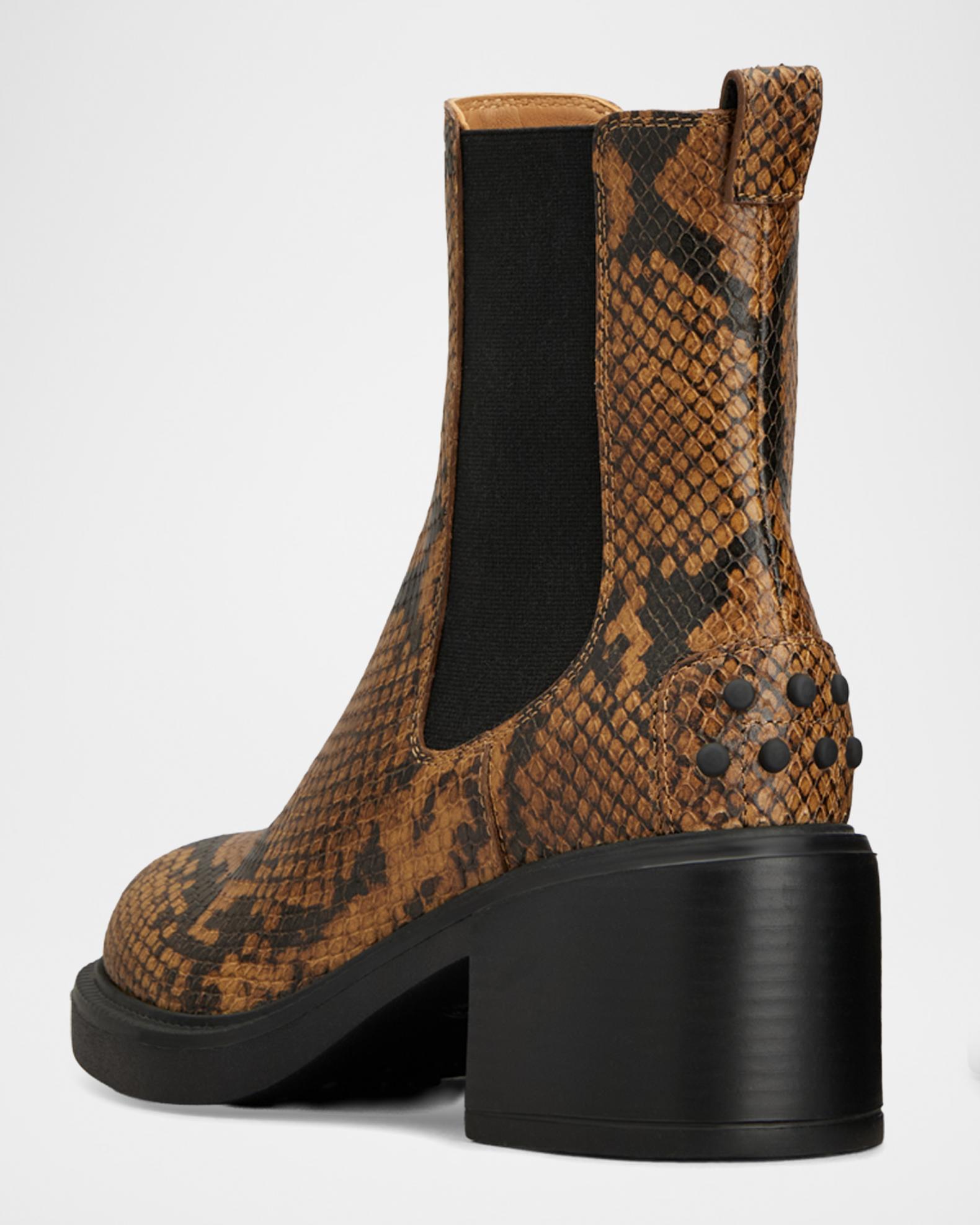 Tod's 60mm Snake-Printed Leather Chelsea Boots | Neiman Marcus