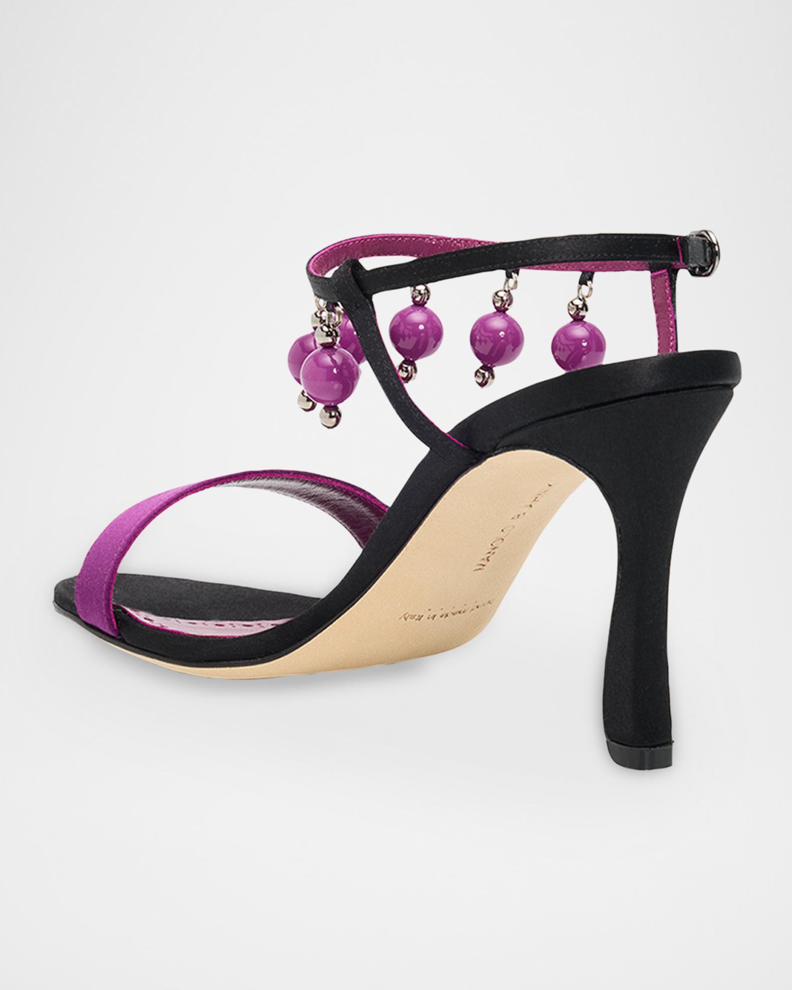 Manolo Blahnik 90mm Kasasan Beaded Satin Sandals | Neiman Marcus