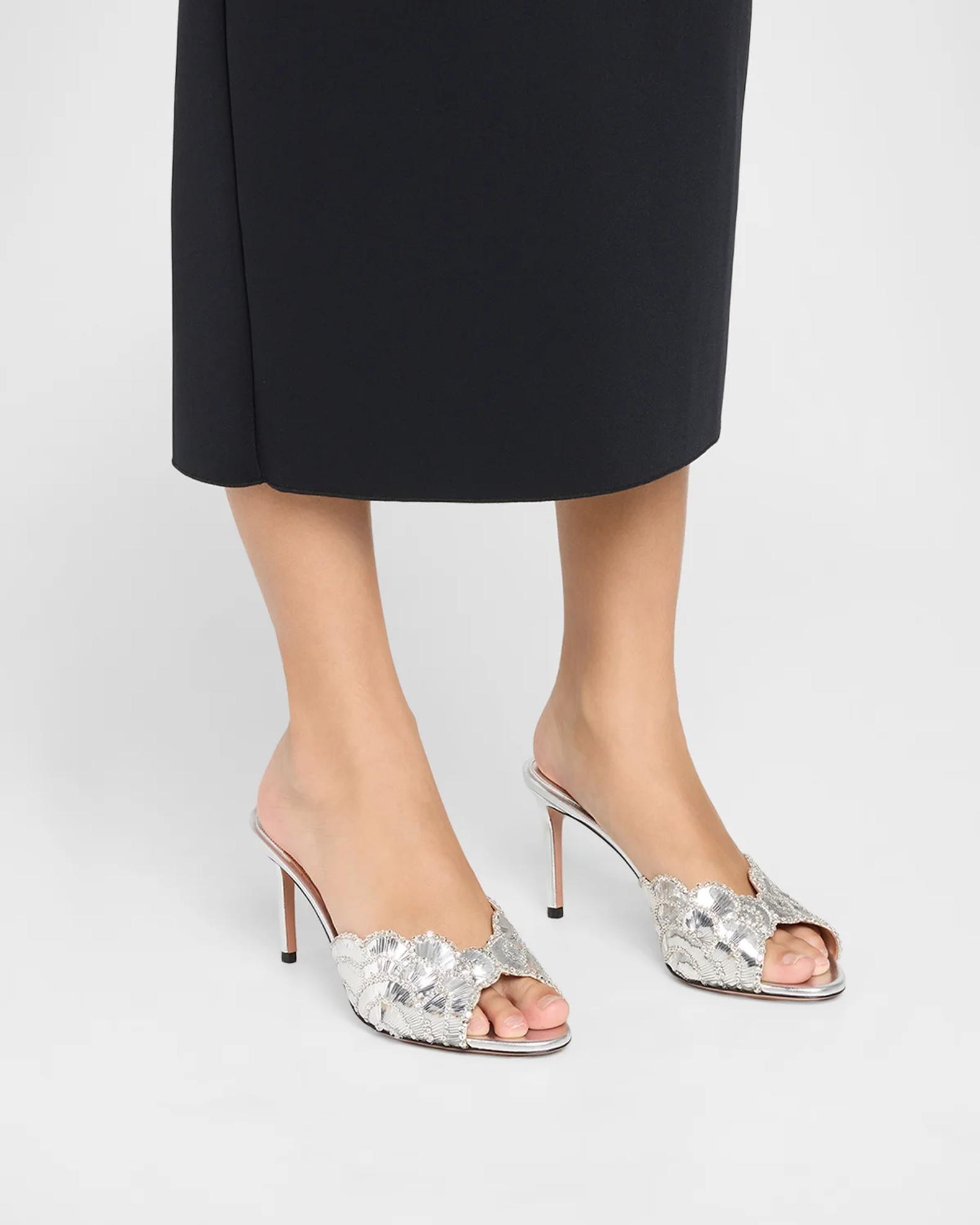 Aquazzura 75mm Ce Soir Embellished Metallic Mules | Neiman Marcus