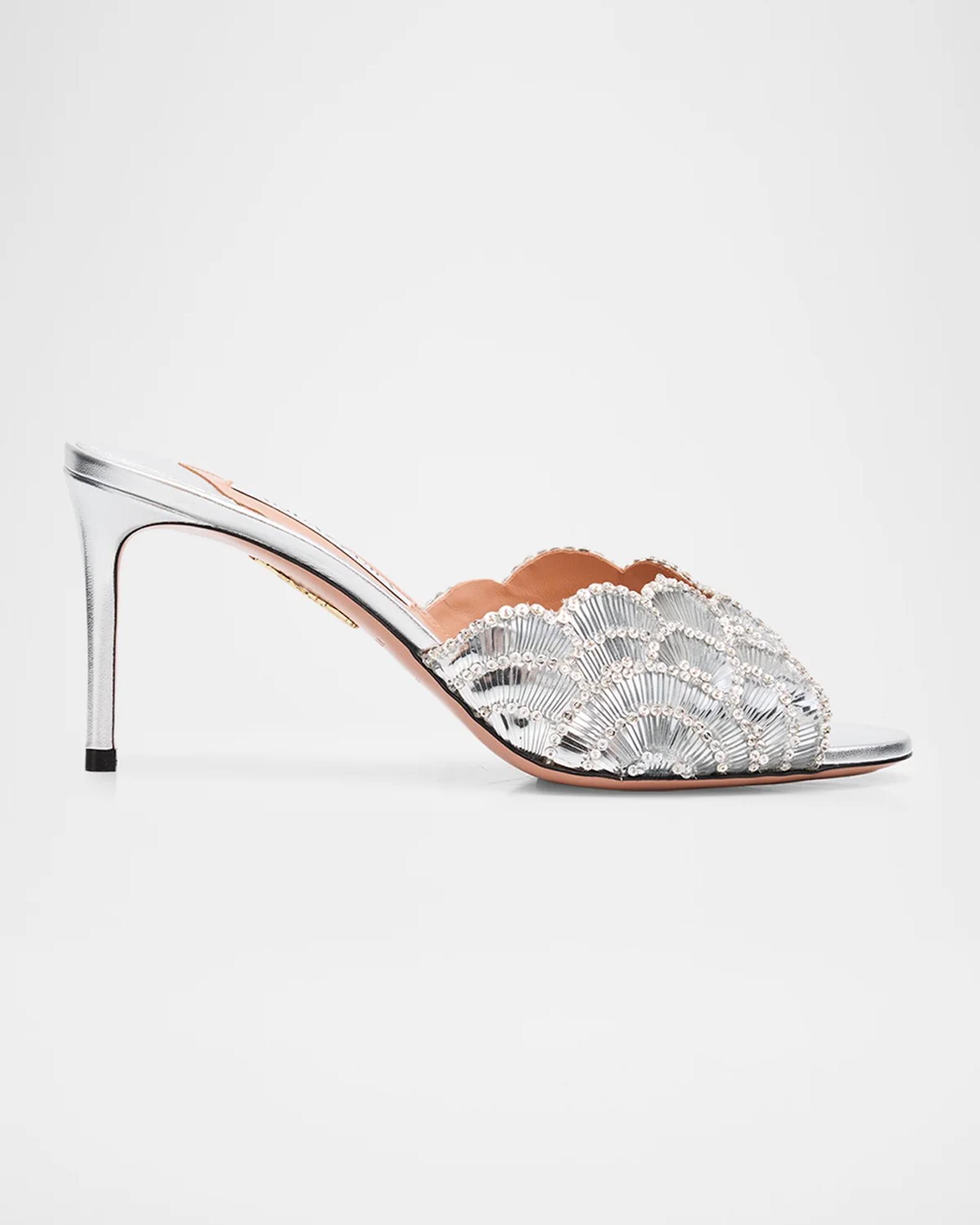 Aquazzura 75mm Ce Soir Embellished Metallic Mules | Neiman Marcus