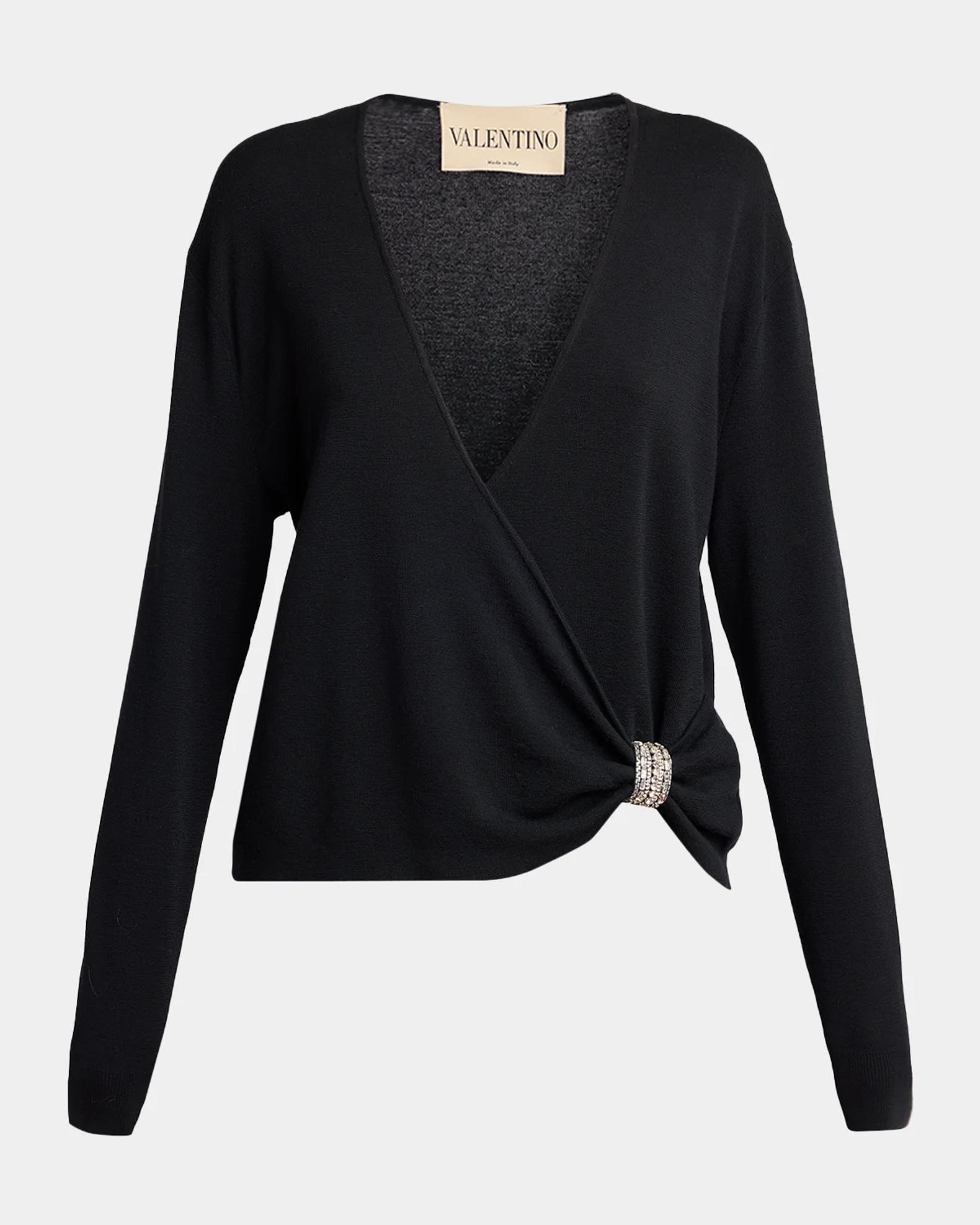 Valentino Garavani Crystal Embroidered Wrap Sweater | Neiman Marcus