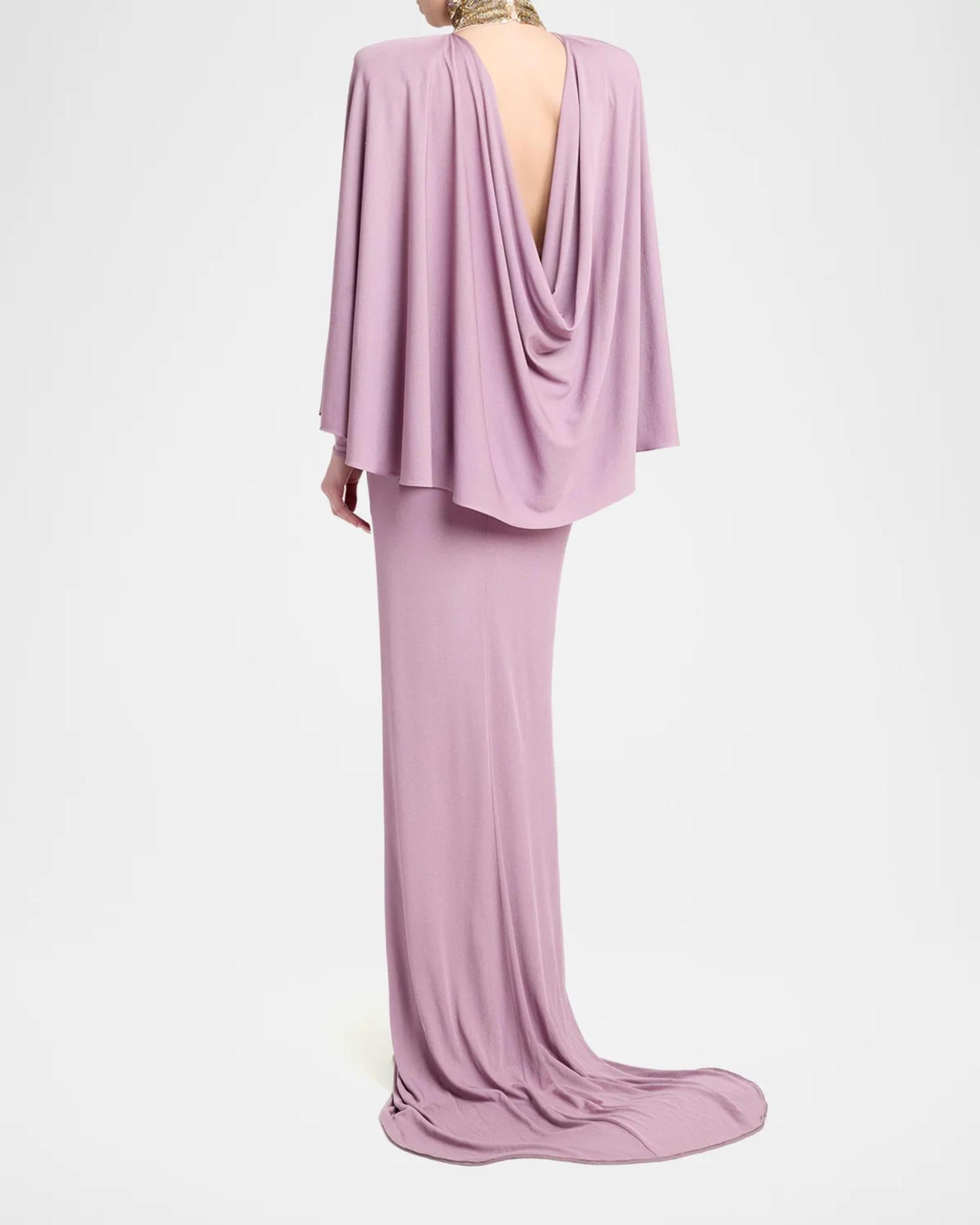 Valentino Garavani Sequined Turtleneck Draped Cape Backless Gown