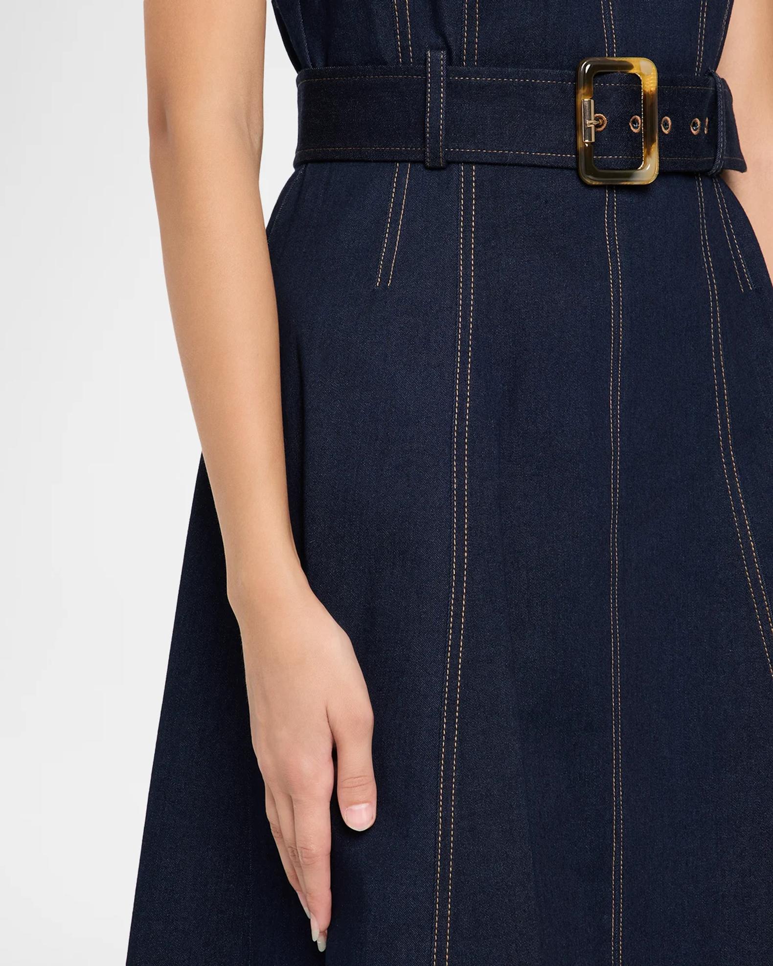 Veronica Beard Cosette Belted Denim Midi Dress | Neiman Marcus