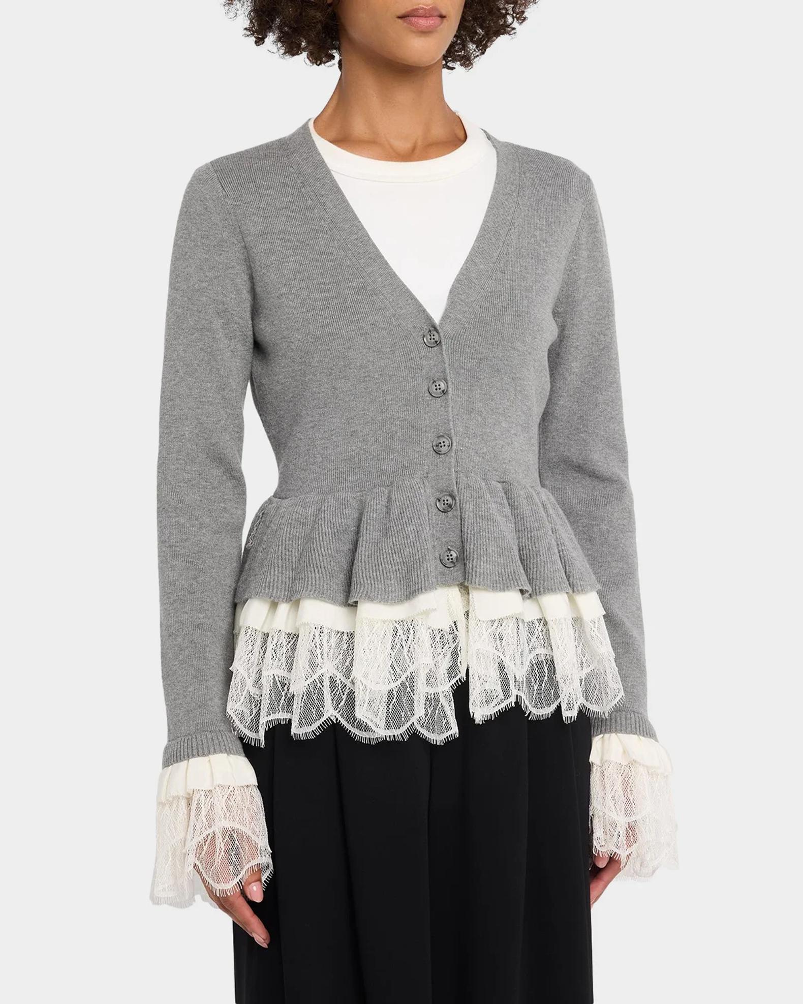 Cinq à Sept Dolly Ruffled Lace-Trimmed Peplum Cardigan | Neiman Marcus