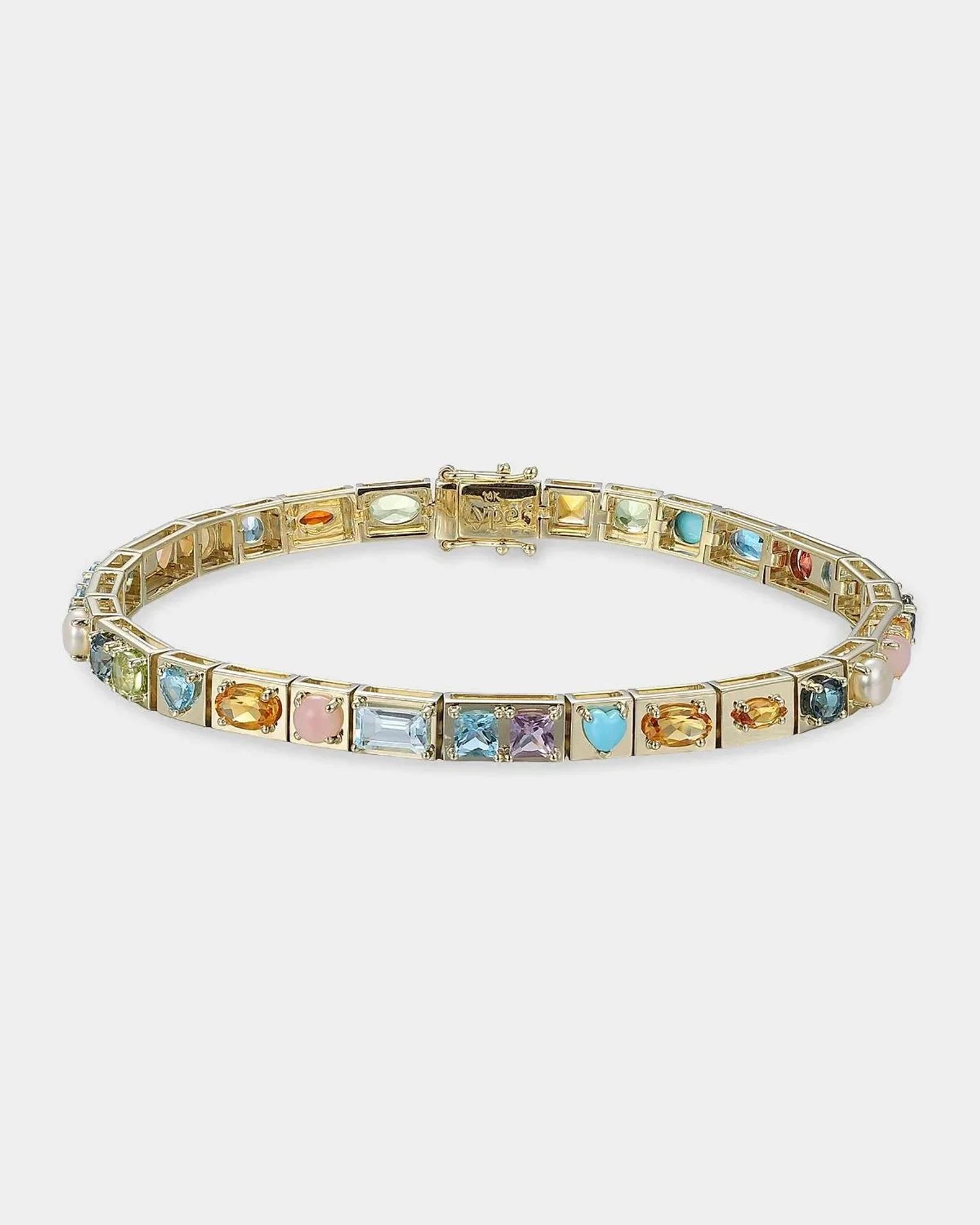 TYPE JEWELRY 14K Yellow Gold LEGGO Mini Multi Stone Bracelet, 6.5
