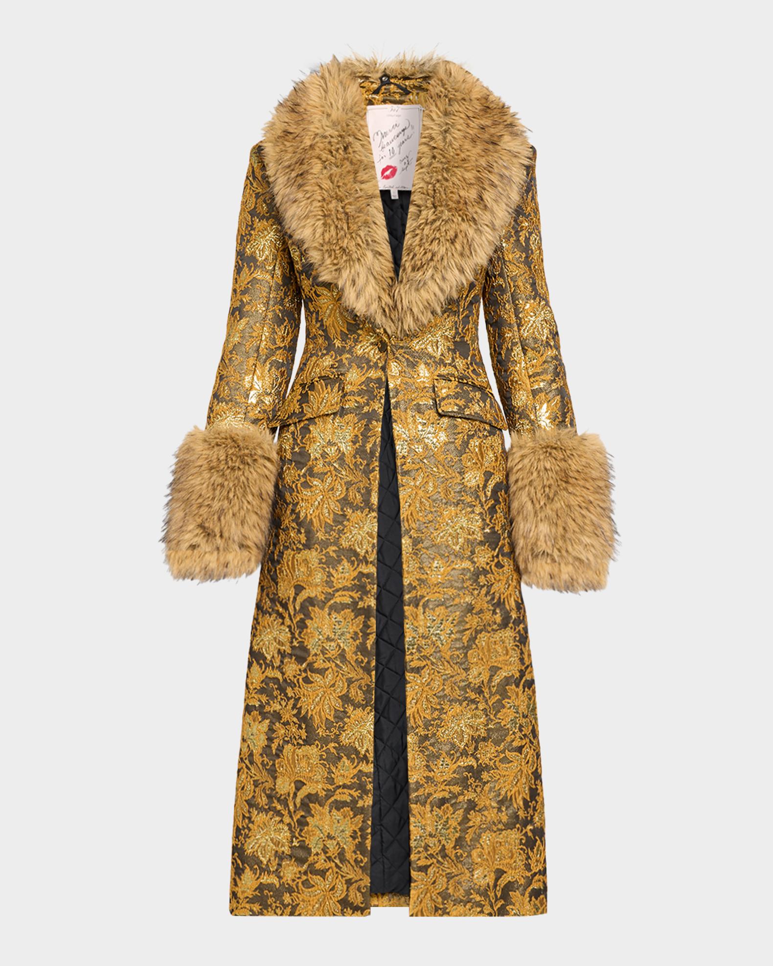 Cinq à Sept Ivella Floral Jacquard Fur-Trim Coat | Neiman Marcus