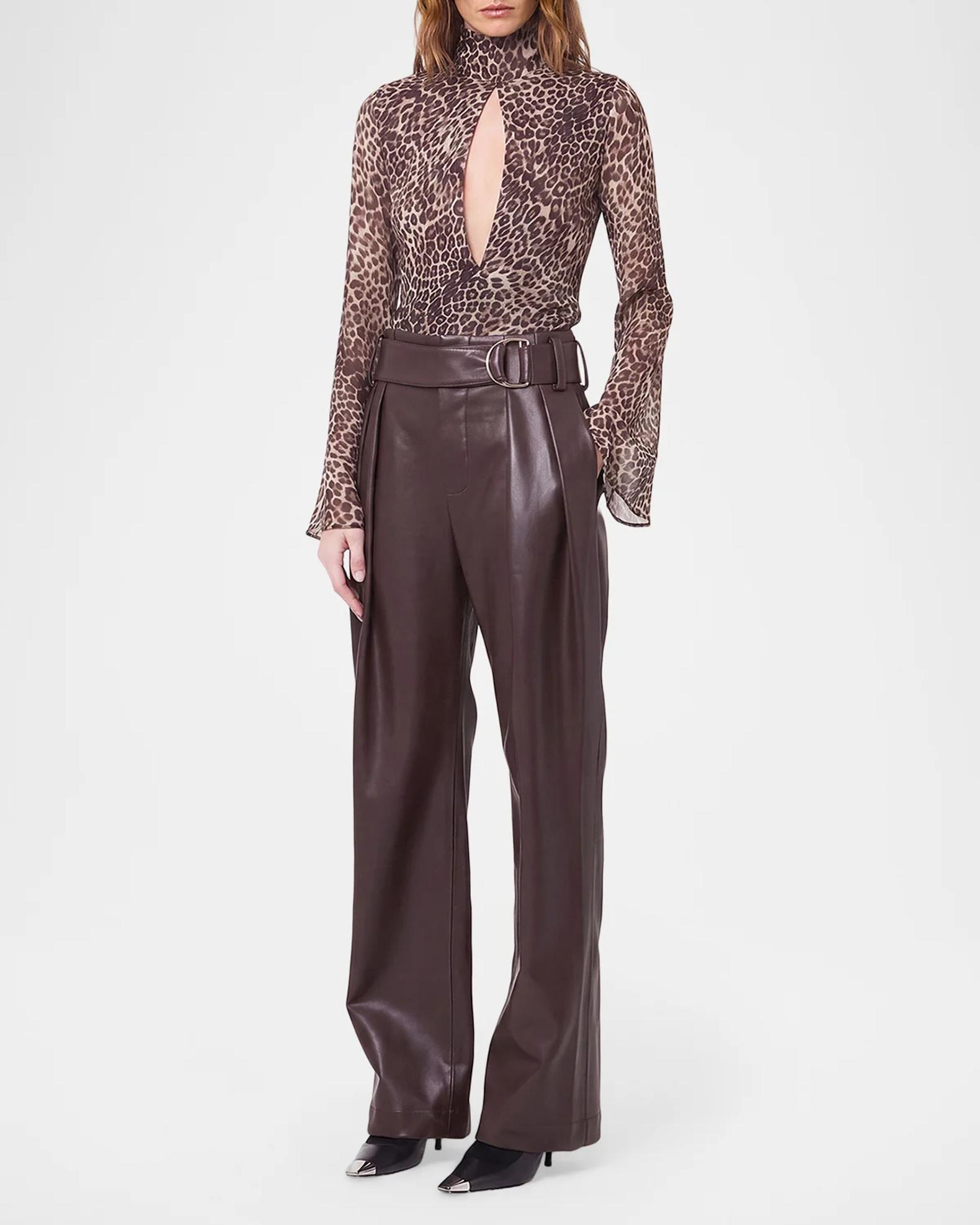 NICHOLAS Celeste Cutout Leopard-Print Georgette Blouse | Neiman Marcus