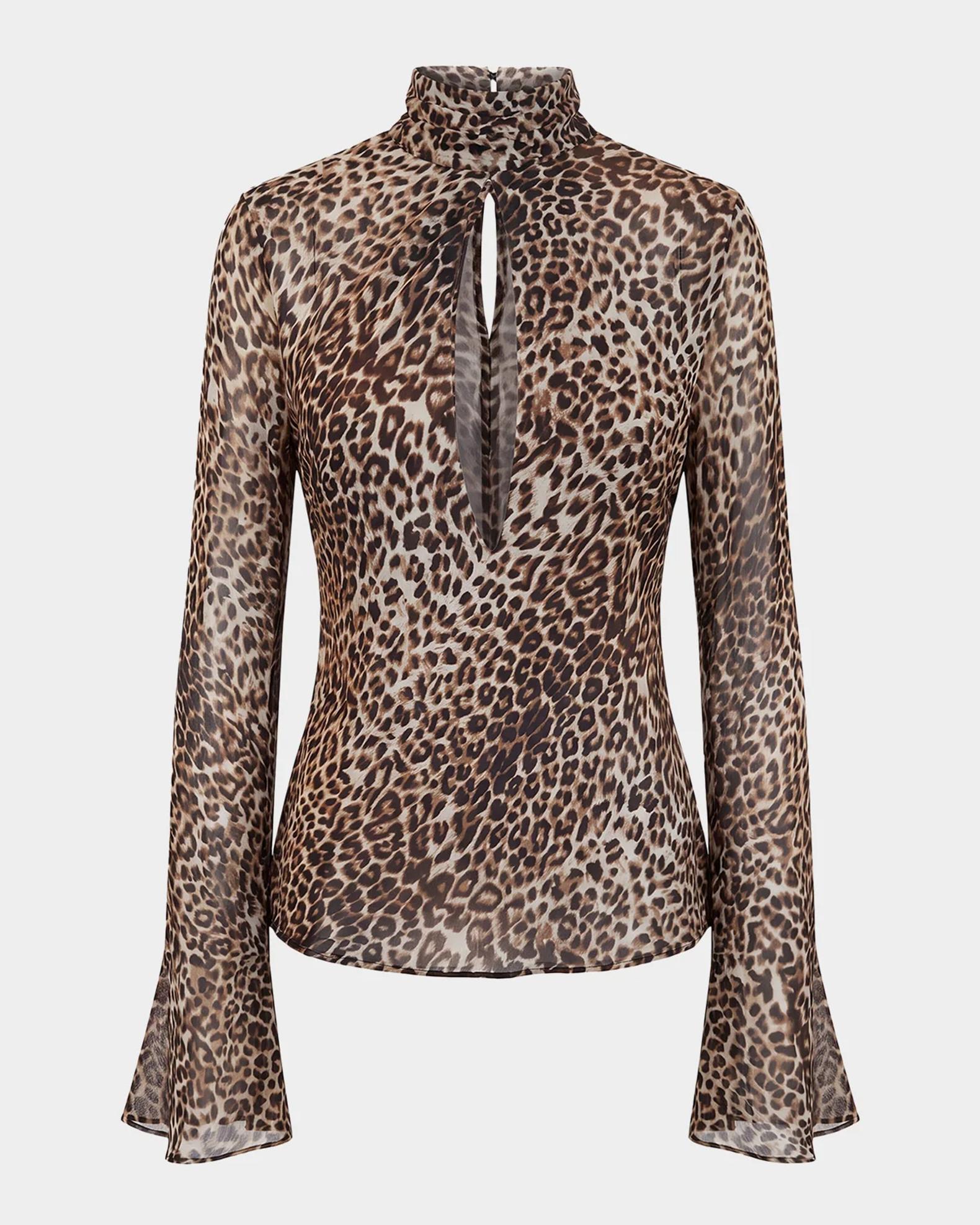NICHOLAS Celeste Cutout Leopard-Print Georgette Blouse | Neiman Marcus