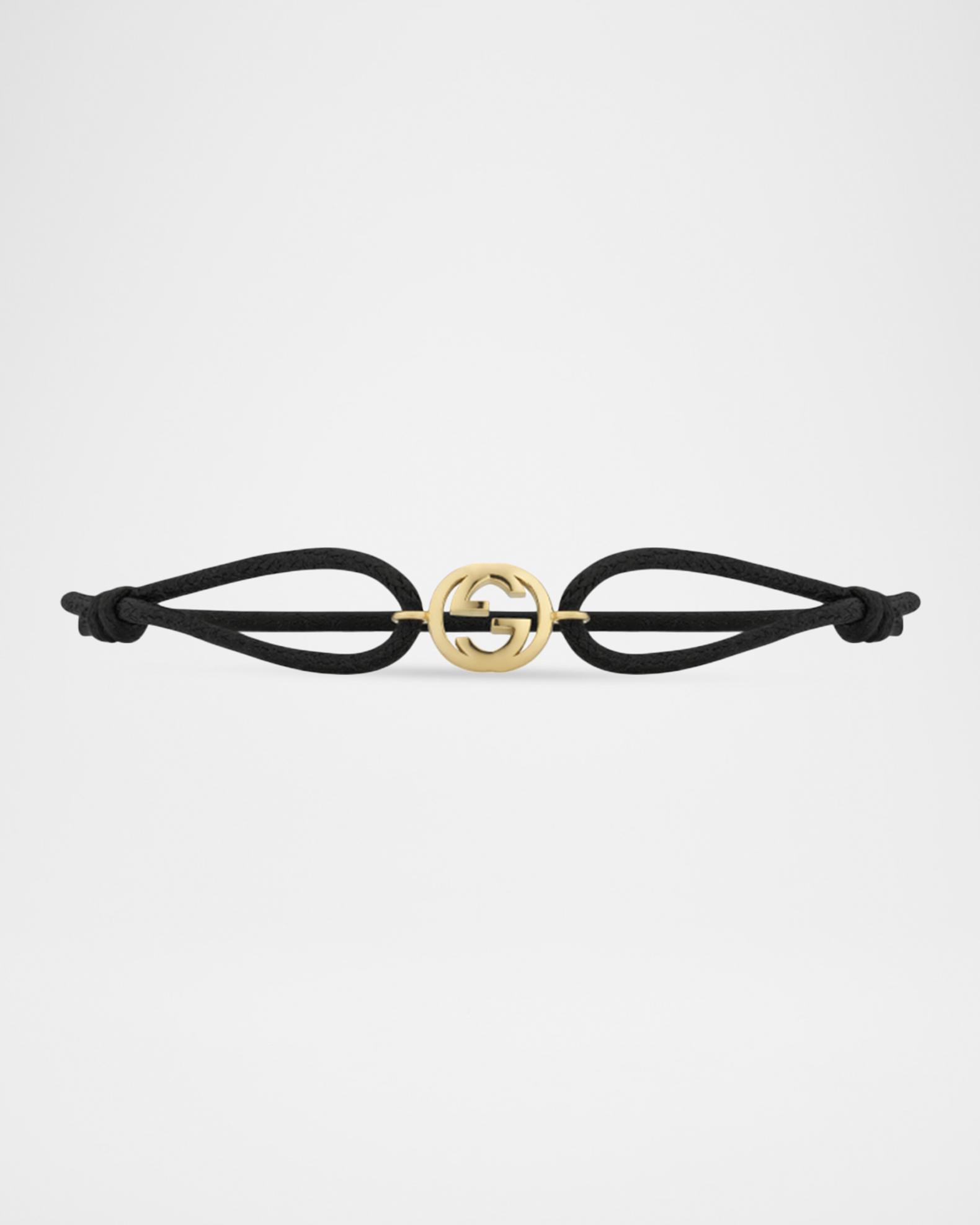 Gucci Gucci Interlocking 18K Yellow Gold and Black Cotton Bracelet