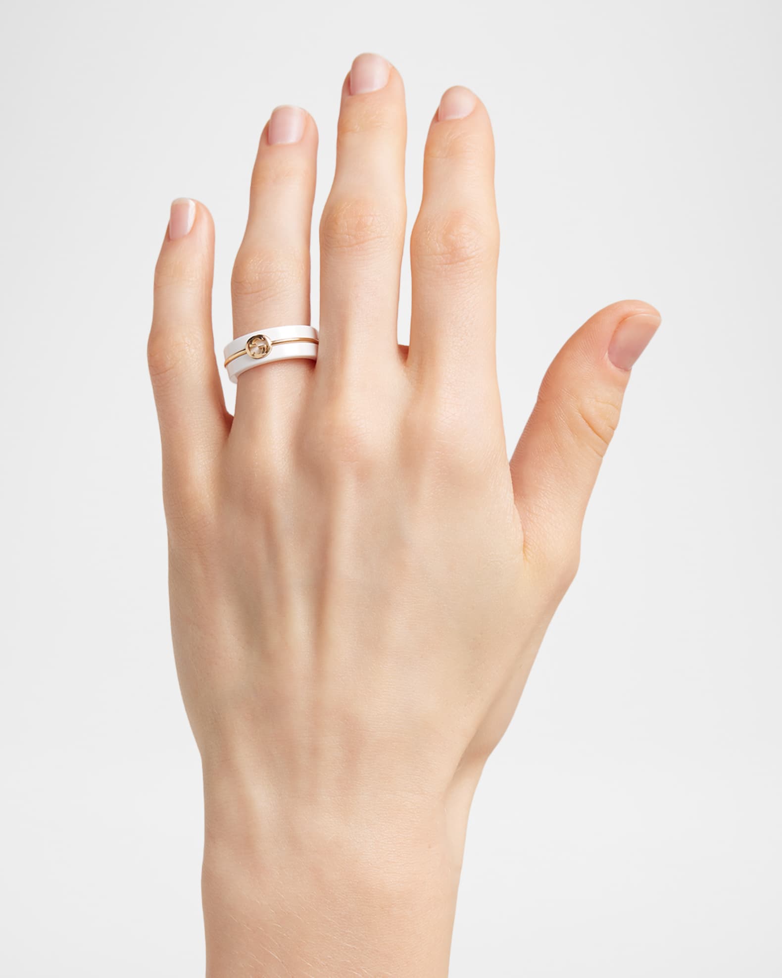 Gucci Gucci Interlocking 18K White Zirconia Ring | Neiman Marcus