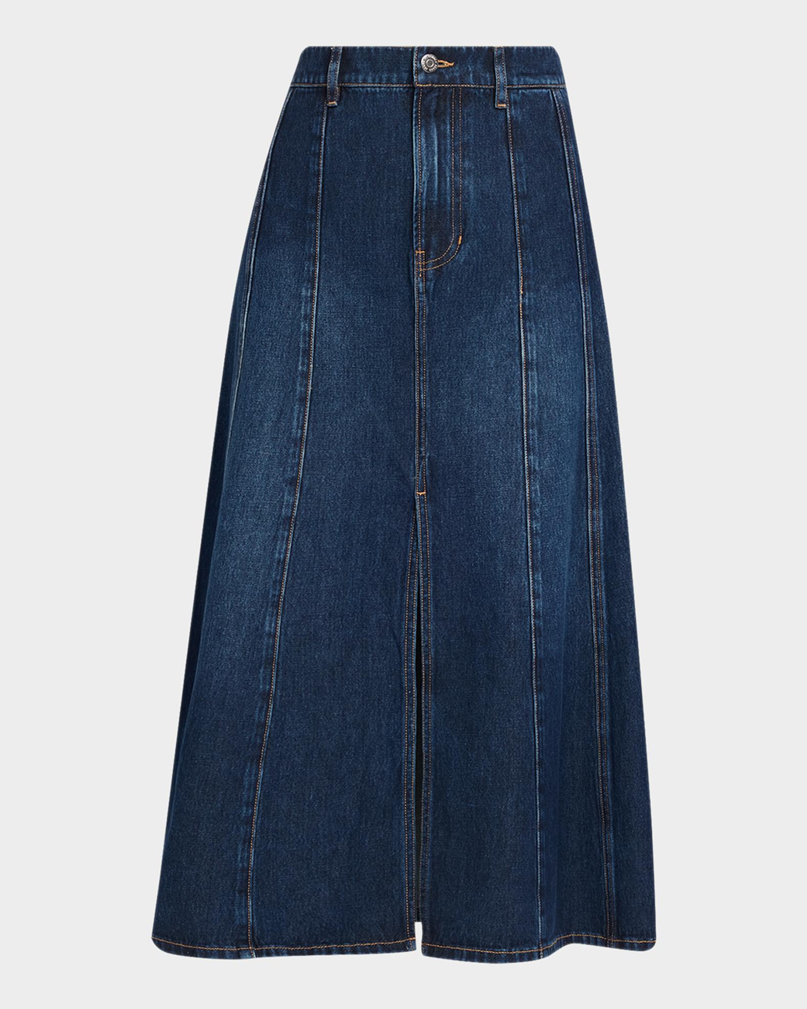 BELPER (ベルパー) DENIM HARNESS SKIRT Veronica Beard Nasreen Denim Midi Skirt | Neiman Marcus