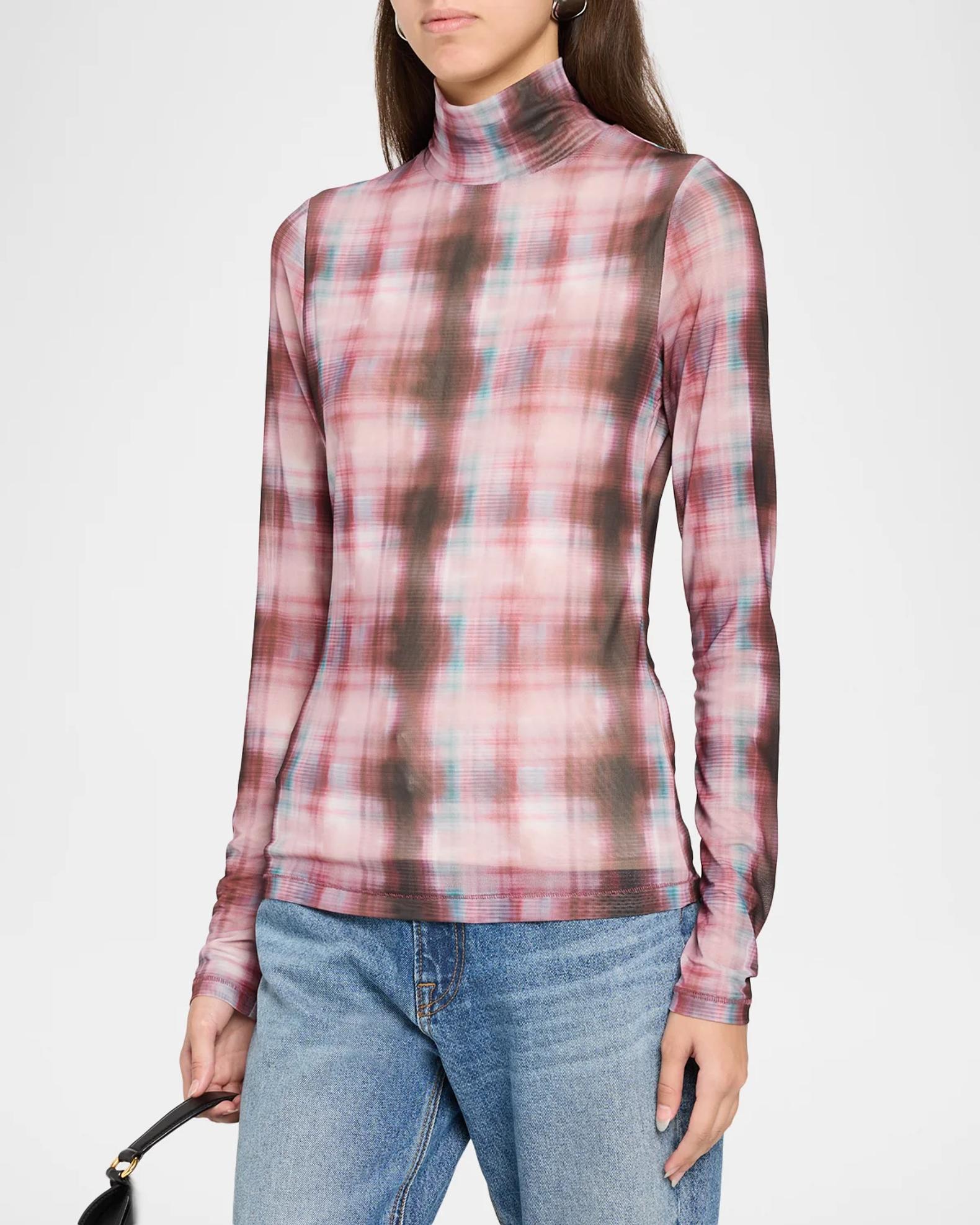 rag & bone Yana Sheer Plaid Turtleneck Top | Neiman Marcus