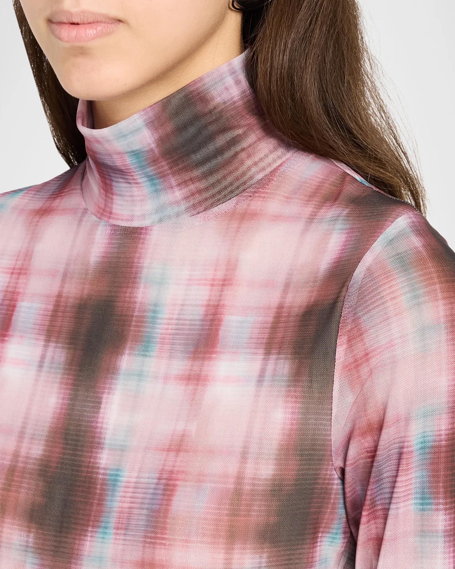 トップス Marble Printed Plaid Sheer Crew Neck Top rag & bone Yana Sheer Plaid Turtleneck Top | Neiman Marcus