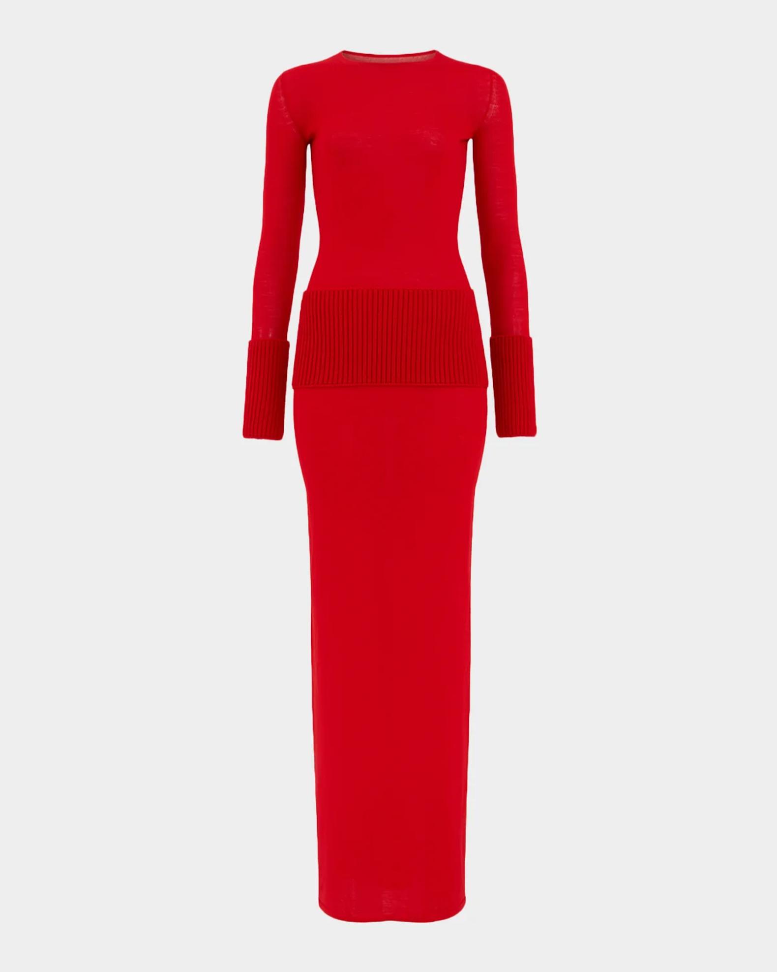ribbed bodycon long sleeve dress ALAÏA Merino Wool Long-Sleeve Maxi Dress, Rouge, Women's, 36EU sophisticated evening dress 92% men s brown dress shoes Bandage Midi Dress Tamaño:XS Petite
