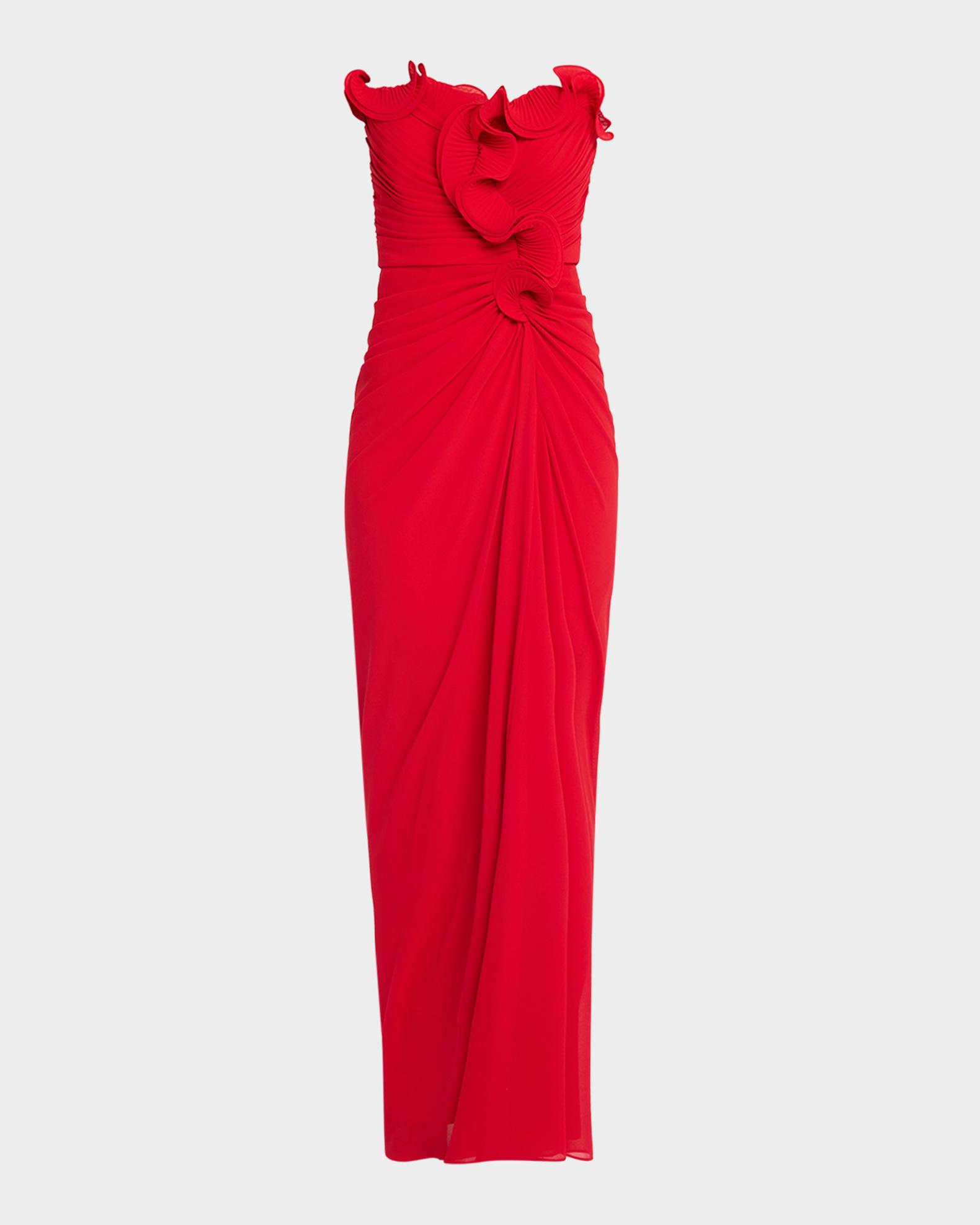 Badgley Mischka Pleated Ruffled Chiffon Column Gown | Neiman Marcus