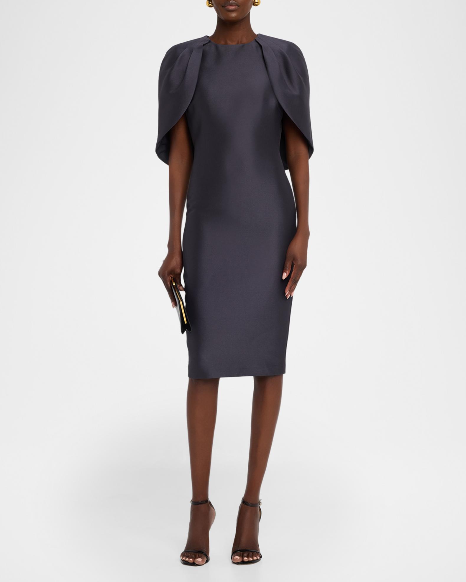cape bodycon dress Badgley Mischka Cape-Sleeve Midi Sleeve dress Color:Muted Lavender Plain Cotton Poplin 100% Cotton Zara + Limited Edition Style with minimal jewellery