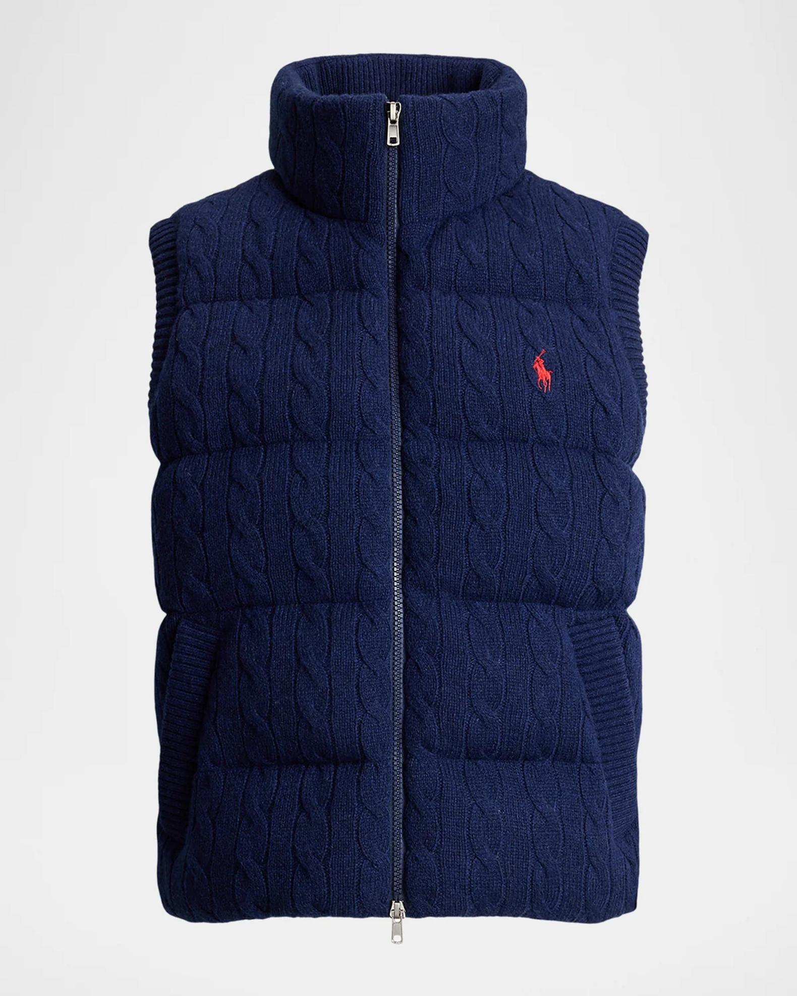Polo Ralph Lauren Cable-Knit Wool-Cashmere Zip Gilet | Neiman Marcus
