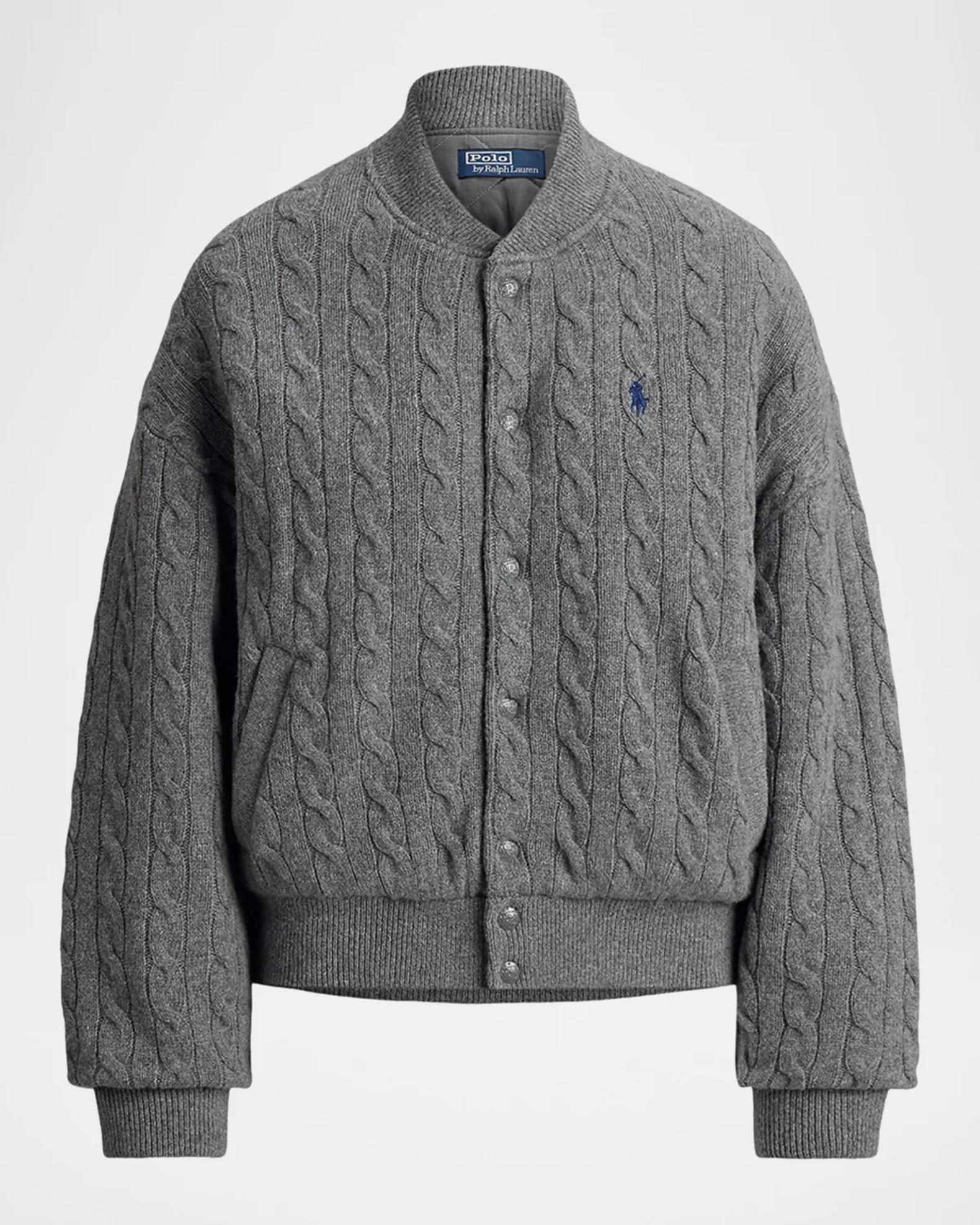 Polo Ralph Lauren Cable-Knit Wool-Cashmere Snapped Jacket | Neiman