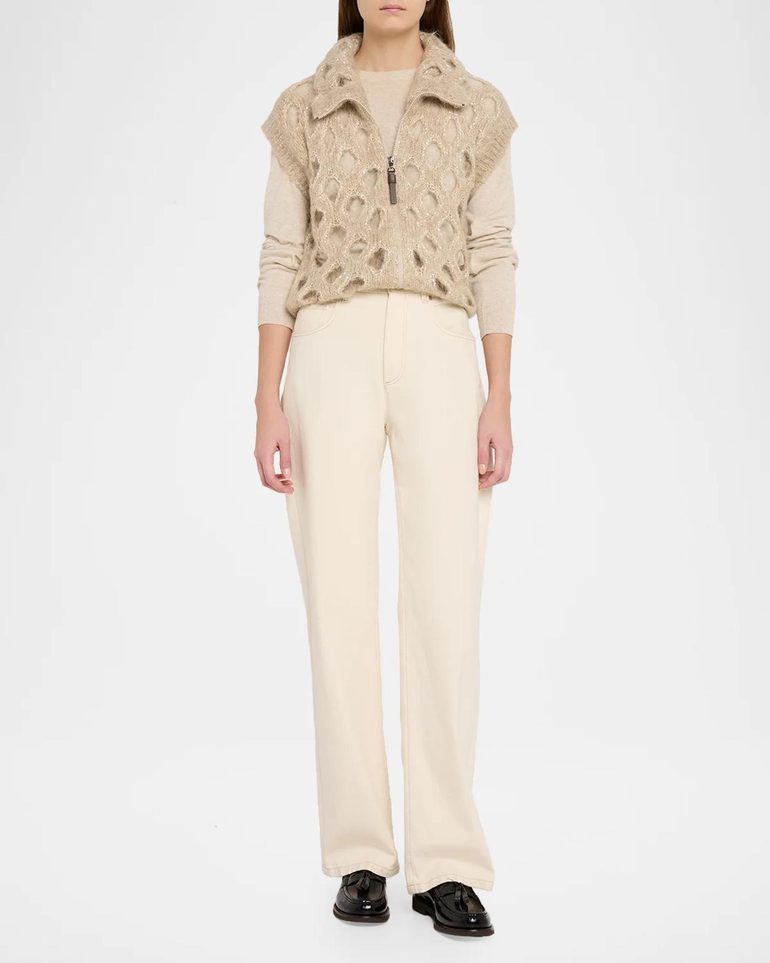 Brunello Cucinelli Turtleneck Paillette Mohair-Blend Open Knit Zip