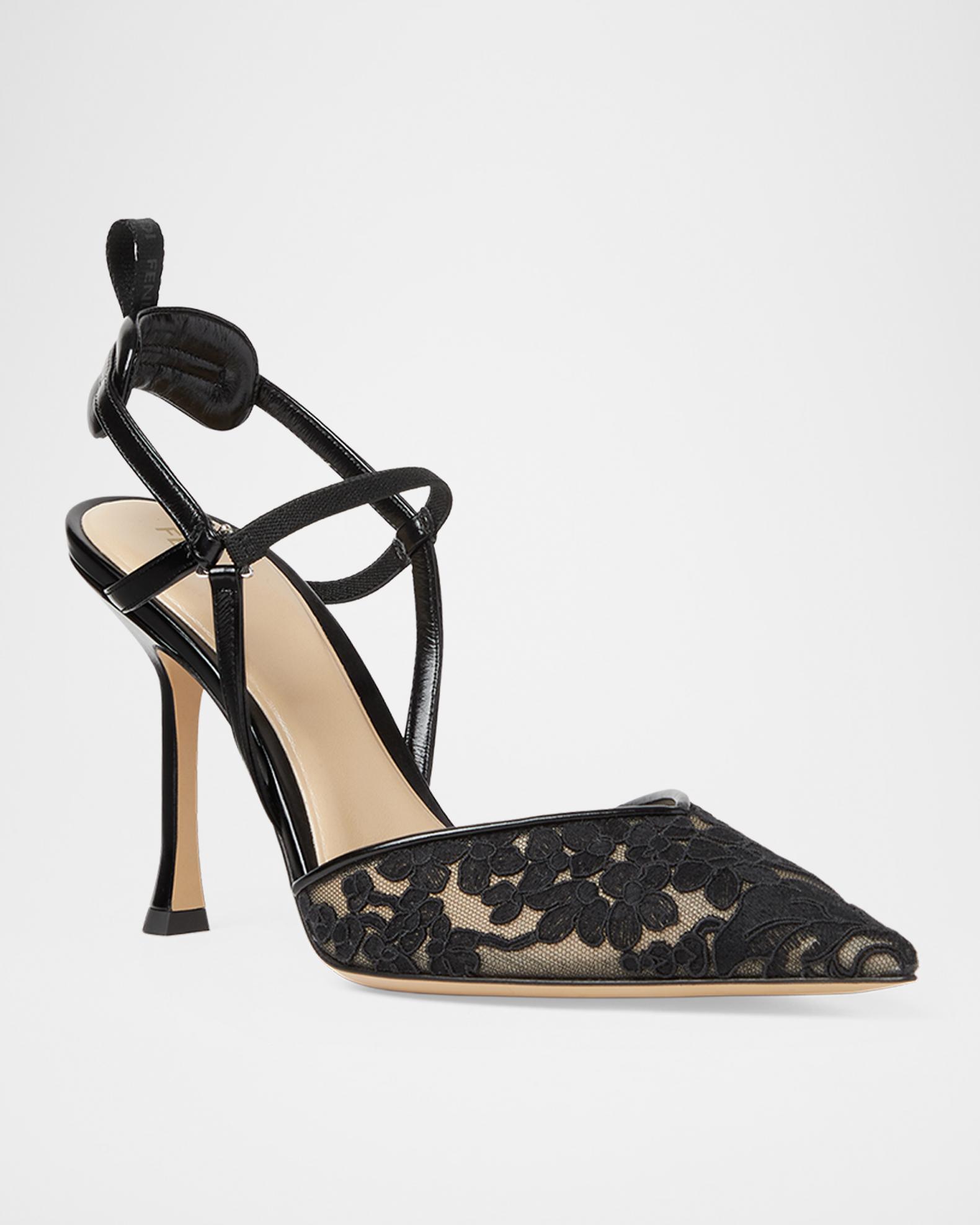 Fendi Very Colibri 95MM Lace Slingback Sandals | Neiman Marcus