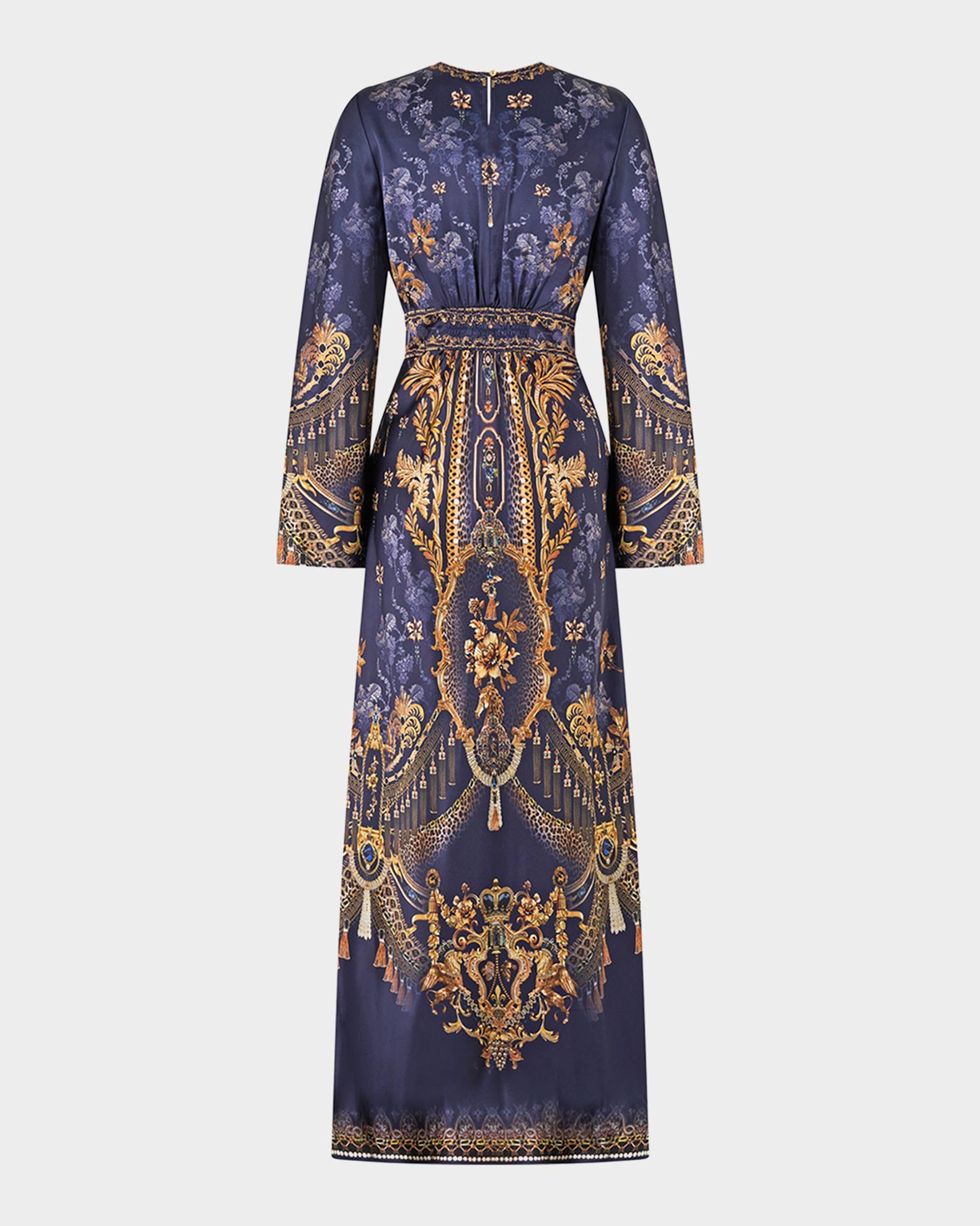 Camilla Cloaked in Baroque V-Neck Maxi Dress | Neiman Marcus