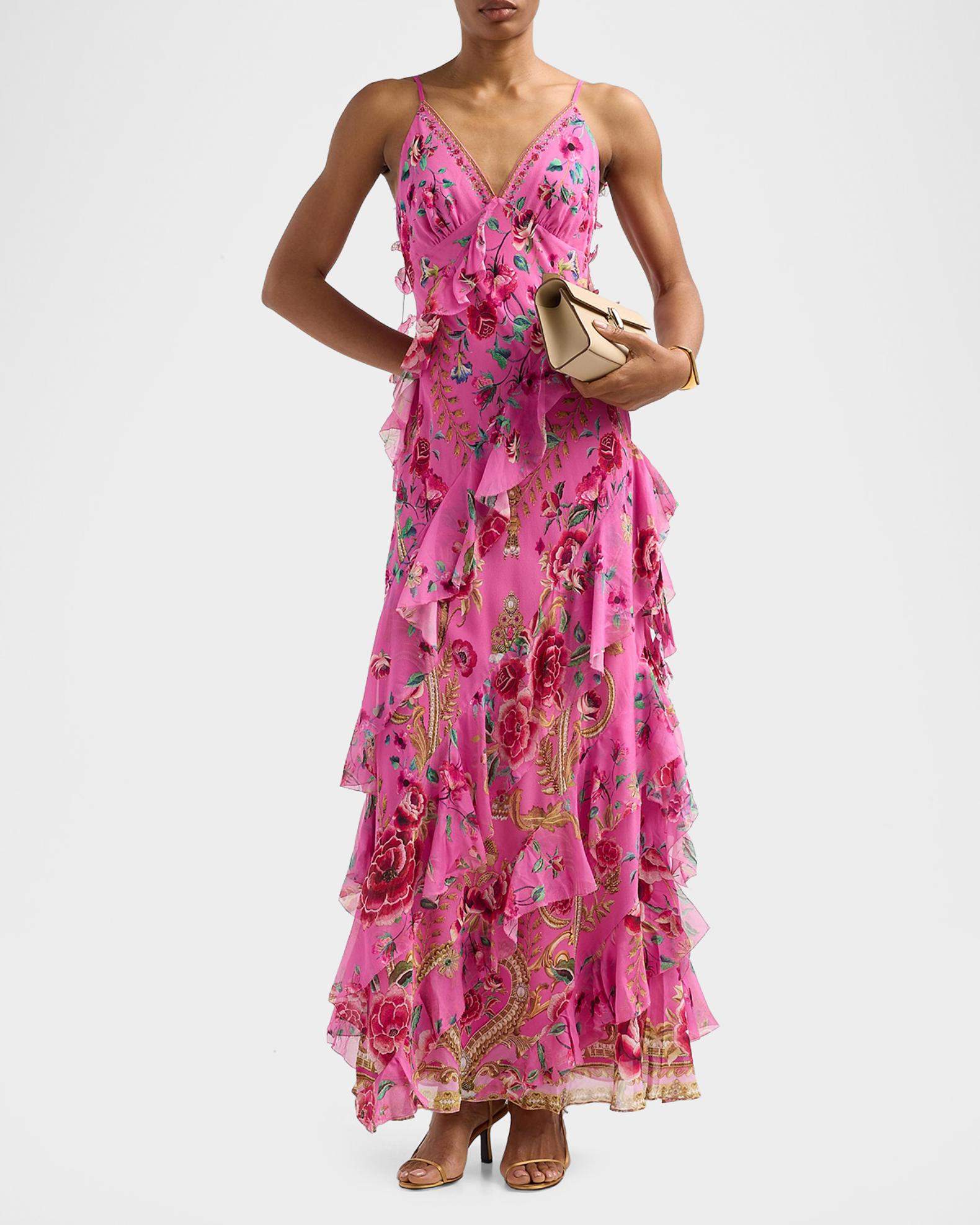 camilla and marc silk pink blush and gold lurex dress Asymmetrical Ruffle Slip in structured bust