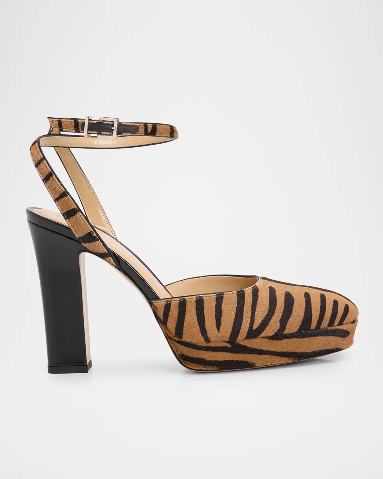 Fendi 110mm Cavallino Tiger Calf Hair Ankle-Strap Pumps | Neiman
