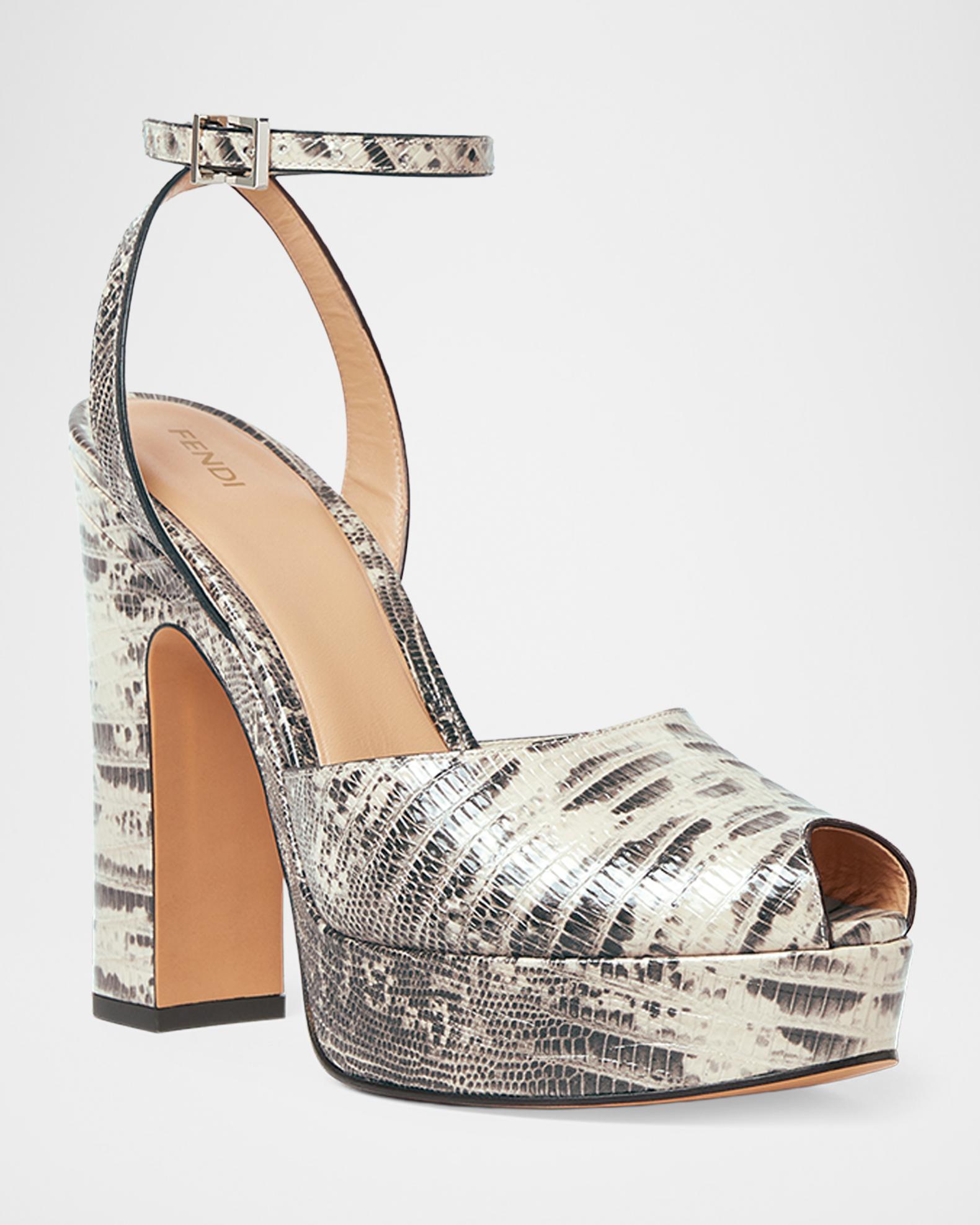 Fendi 125MM Snakeskin-Embossed Leather Sandals | Neiman Marcus