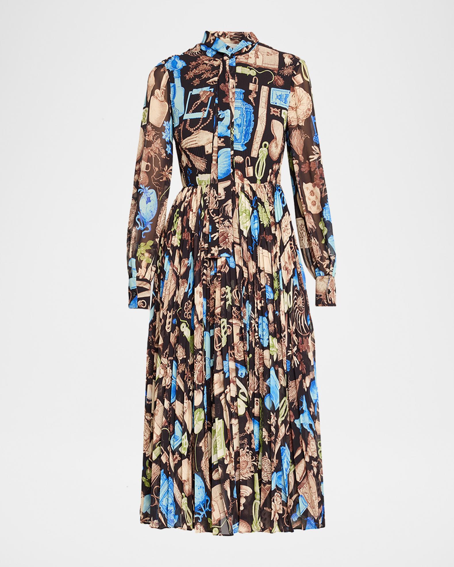 Jason Wu Collection Tie-Neck Pleated Chiffon Long-Sleeve Midi