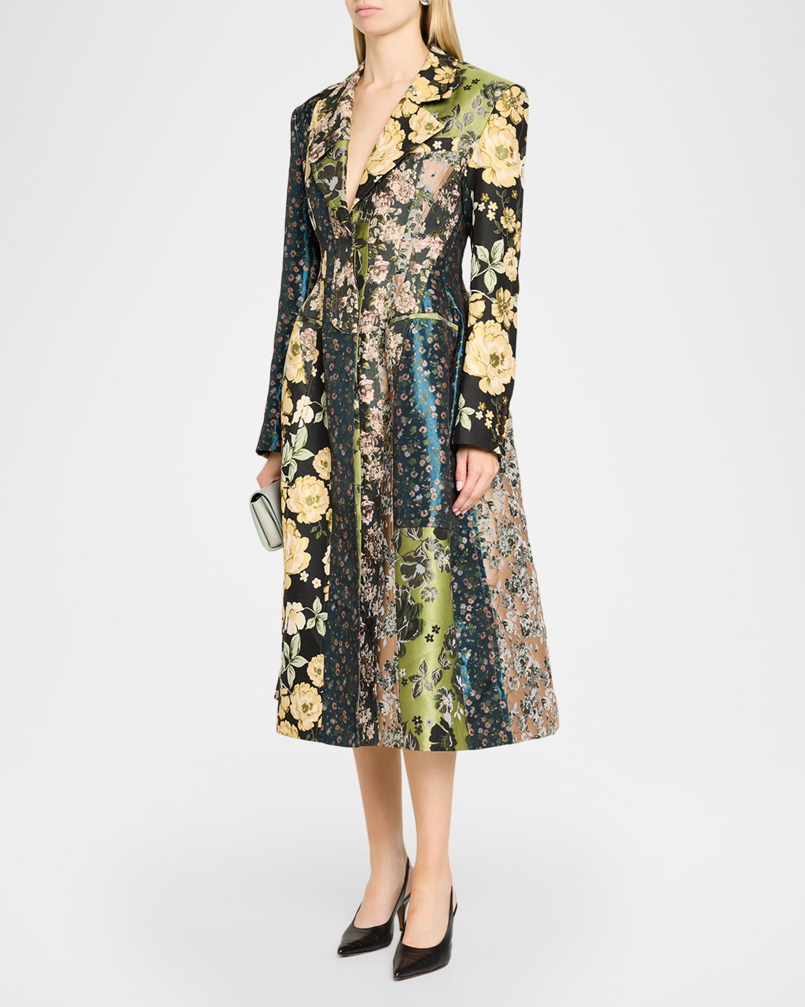 Jason Wu Collection Patchwork Floral Jacquard A-Line Long Jacket