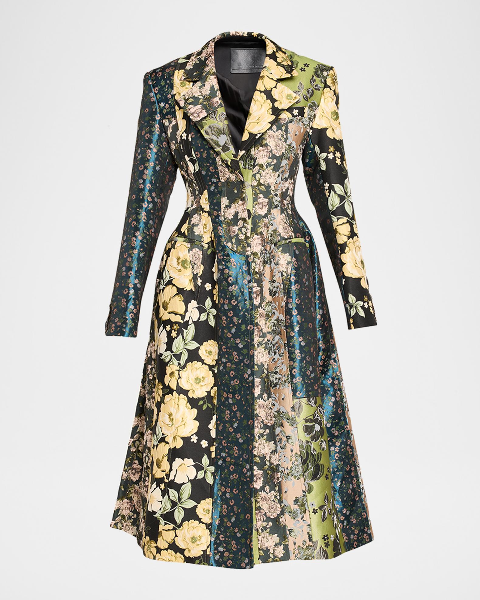 Jason Wu Collection Patchwork Floral Jacquard A-Line Long Jacket