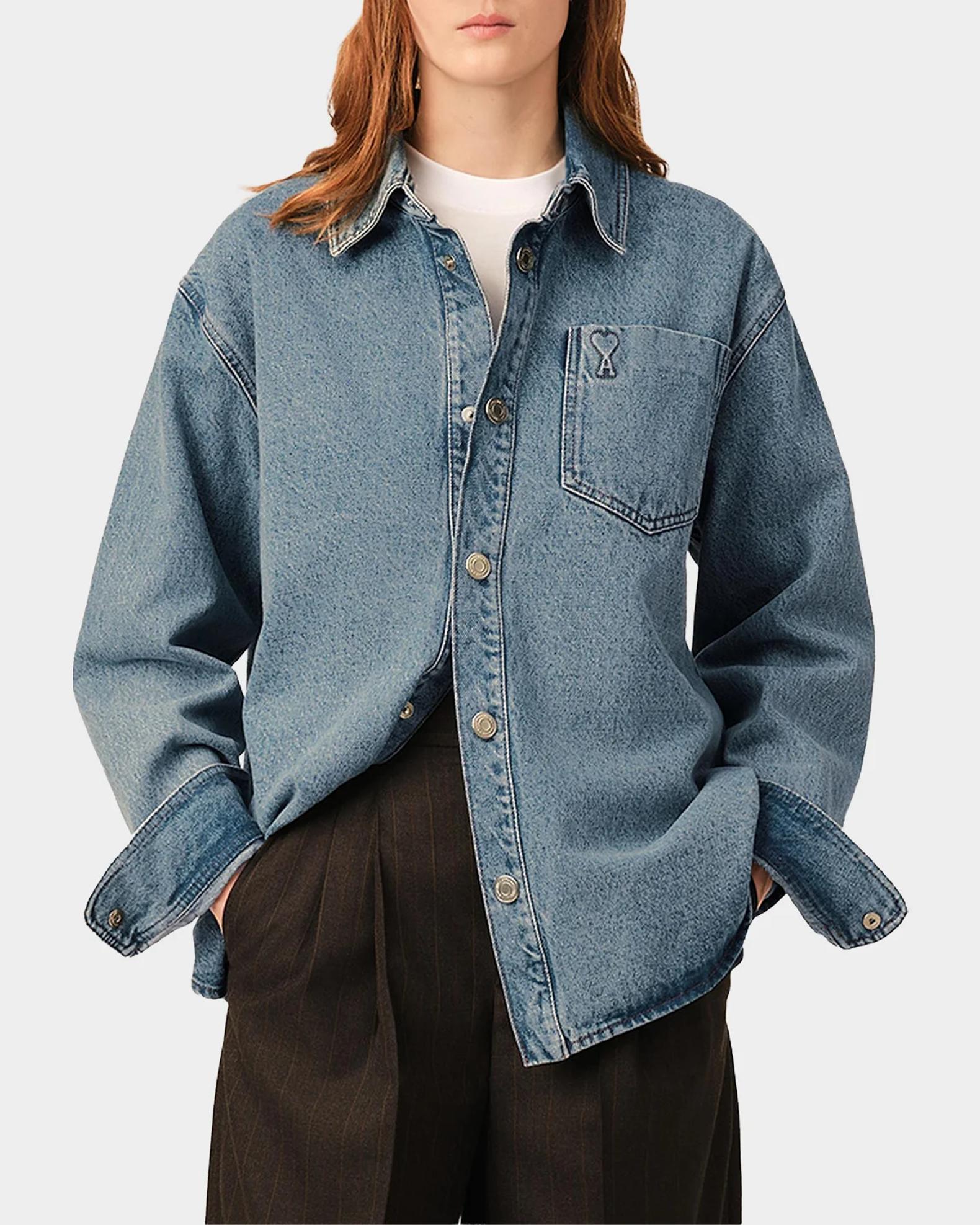 Ami Paris Ami De Coeur Denim Overshirt | Neiman Marcus