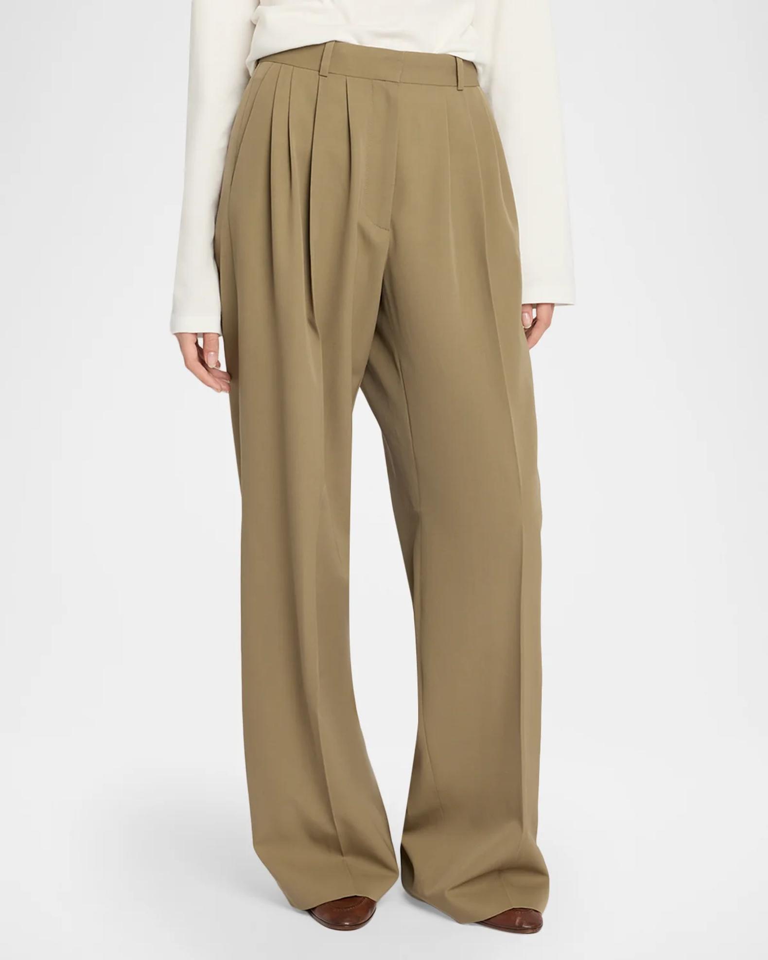 The Row Daniela Pleated Wool Wide-Leg Pants | Neiman Marcus