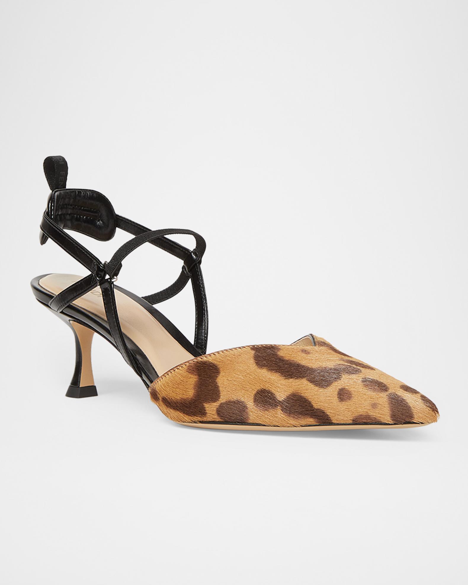 Fendi Very Colibri 55MM Leopard-Print Calf Hair Slingback Pumps