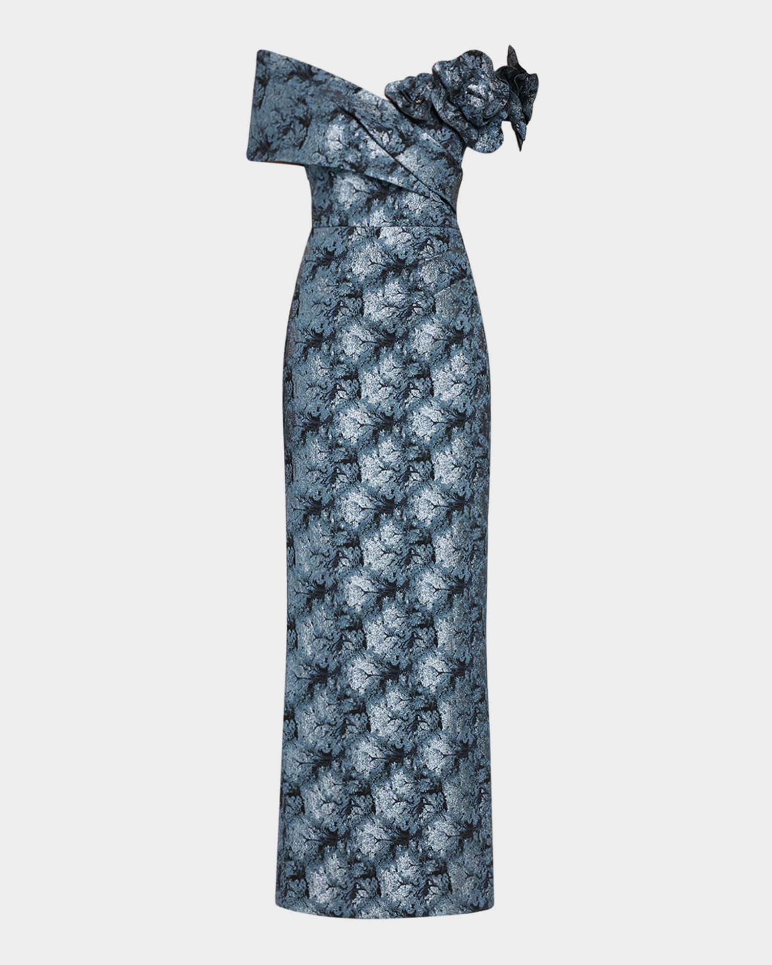 teri jon by rickie freeman floral jacquard cocktail dress Teri Jon by Rickie Freeman Floral Jacquard A Line Dress